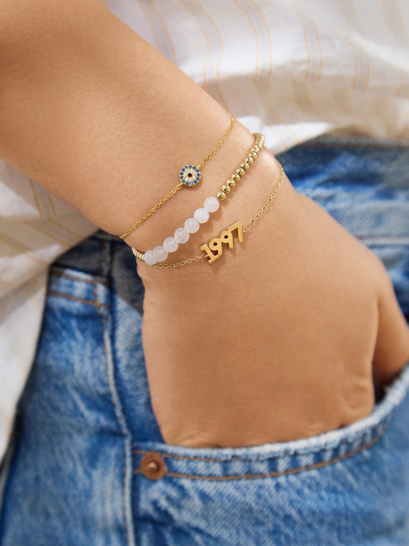 14K Gold Block Font Custom Number Bracelet - Block Font Numbers - Image 3