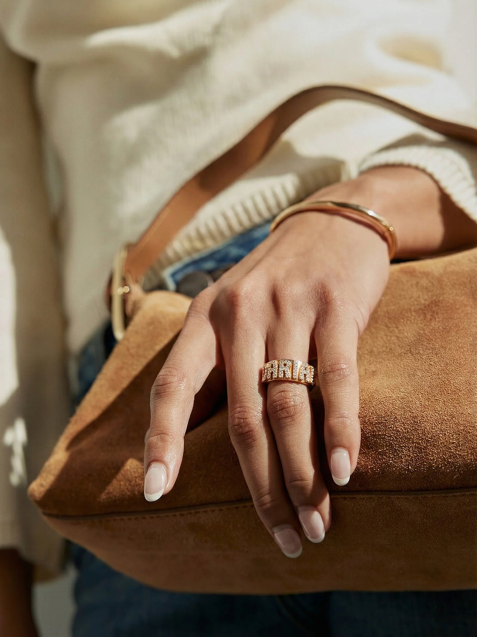 14K Gold Cigar Band Custom Ring - Gold/Pavé - Image 4
