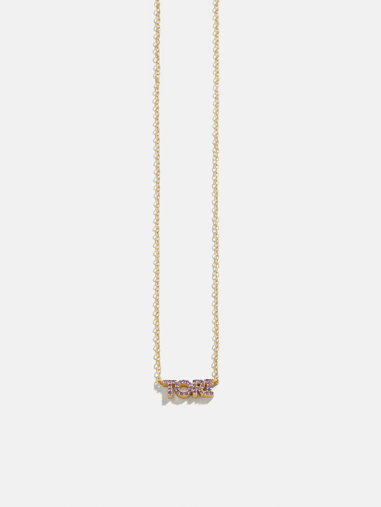 14K Gold Birthstone Custom Nameplate Necklace - Amethyst - Image 3