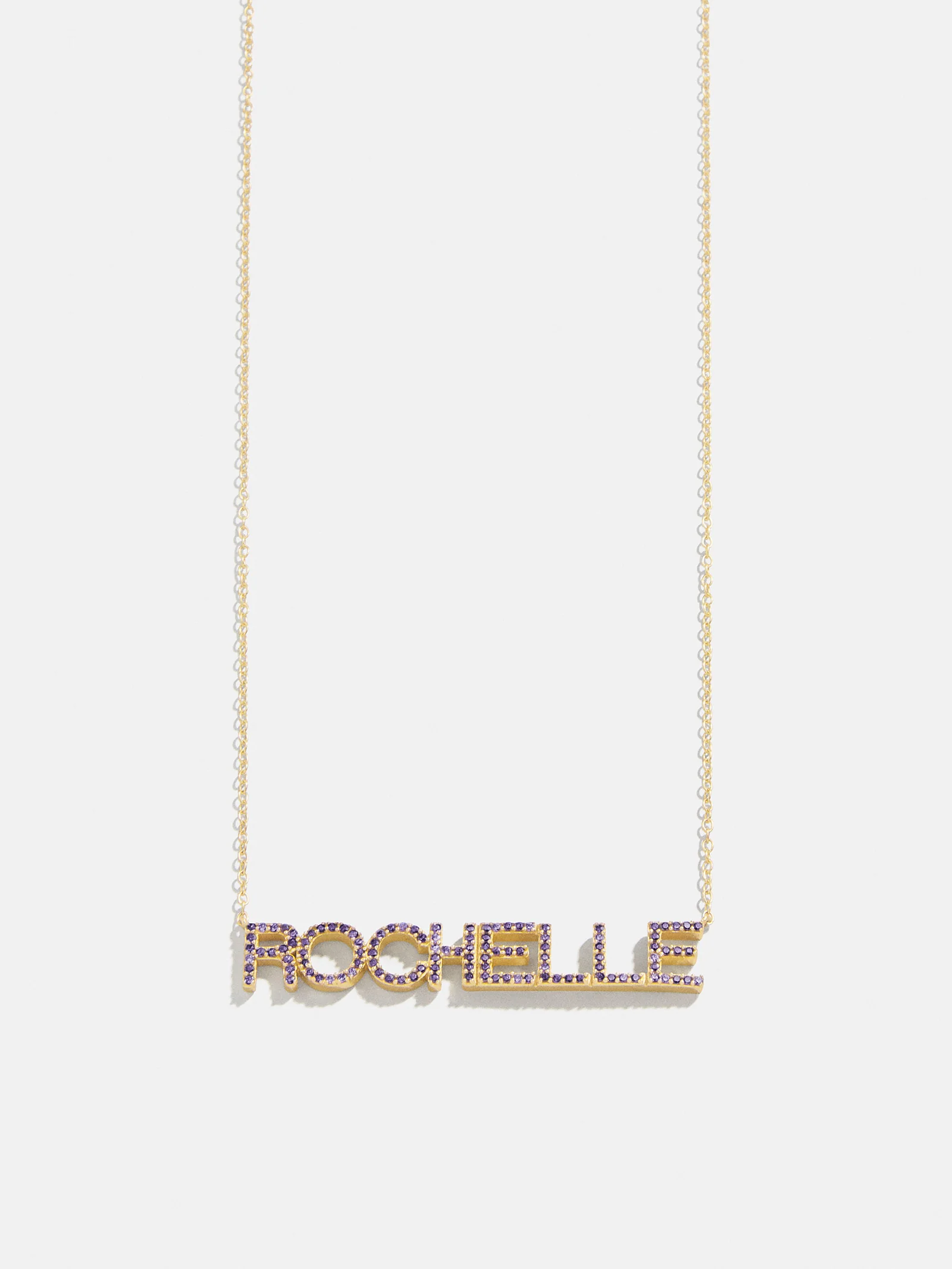 14K Gold Birthstone Custom Nameplate Necklace - Amethyst - Image 6