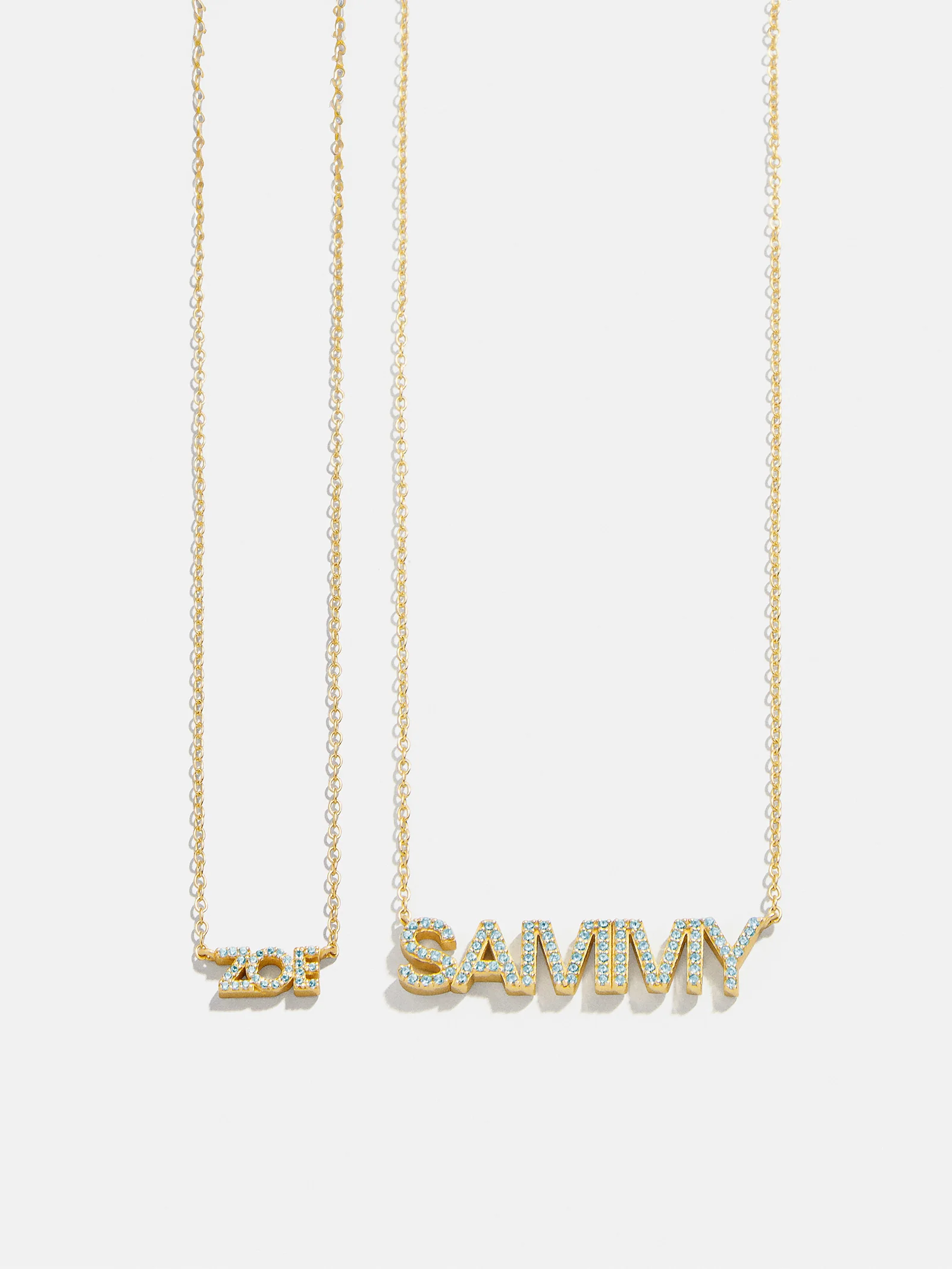 14K Gold Birthstone Custom Nameplate Necklace - Aquamarine