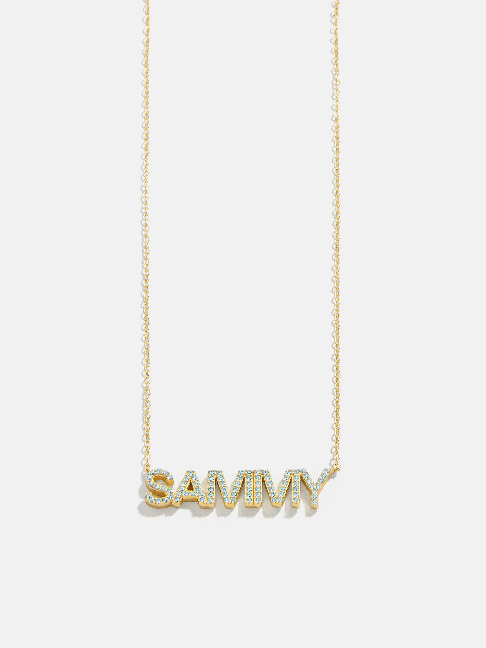 14K Gold Birthstone Custom Nameplate Necklace - Aquamarine - Image 5