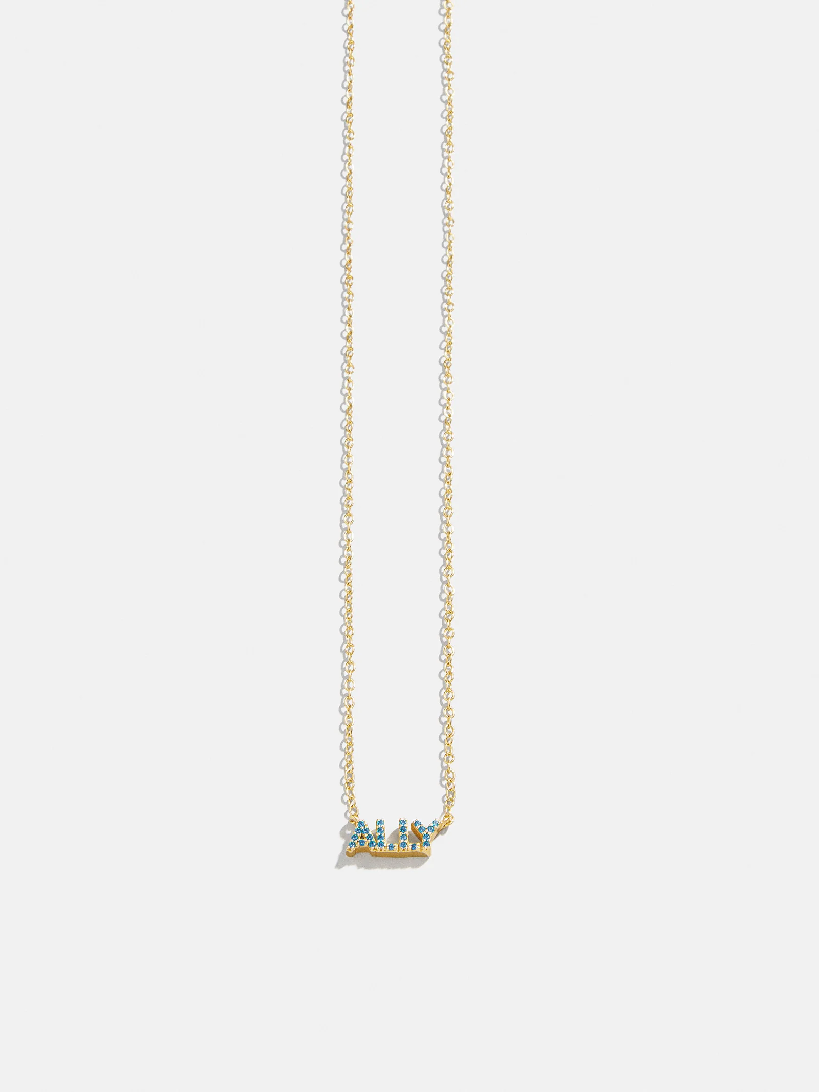 14K Gold Birthstone Custom Nameplate Necklace - Blue Zircon - Image 3