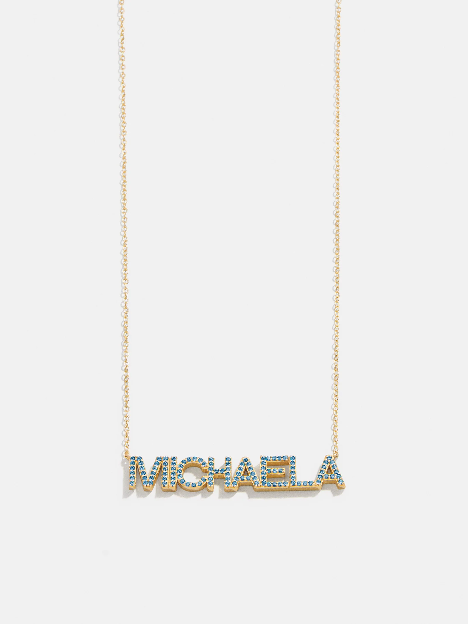 14K Gold Birthstone Custom Nameplate Necklace - Blue Zircon - Image 6