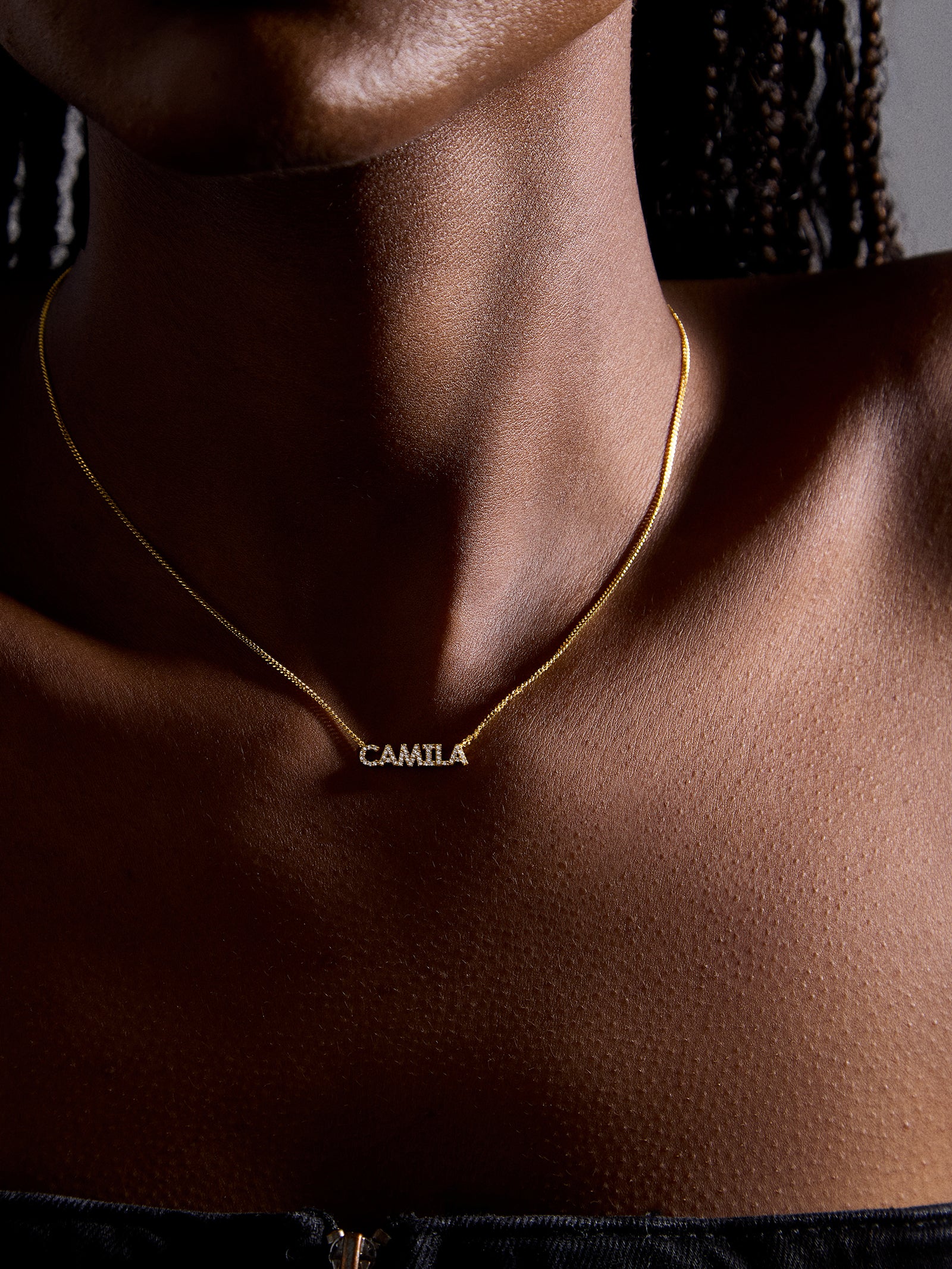 14K Gold Birthstone Custom Nameplate Necklace - Crystal - Image 4
