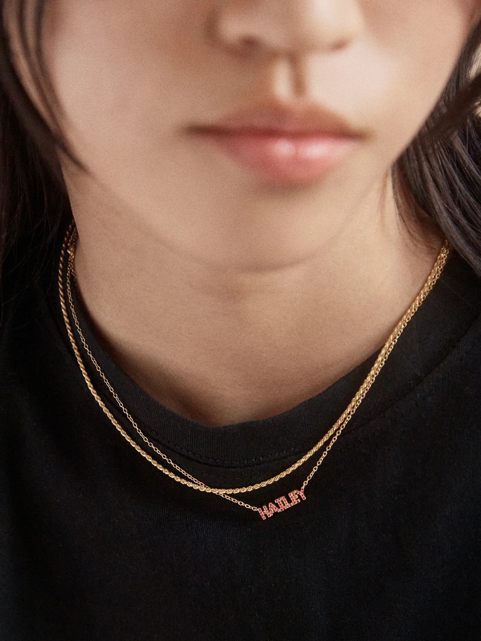 14K Gold Birthstone Custom Nameplate Necklace - Rose - Image 4