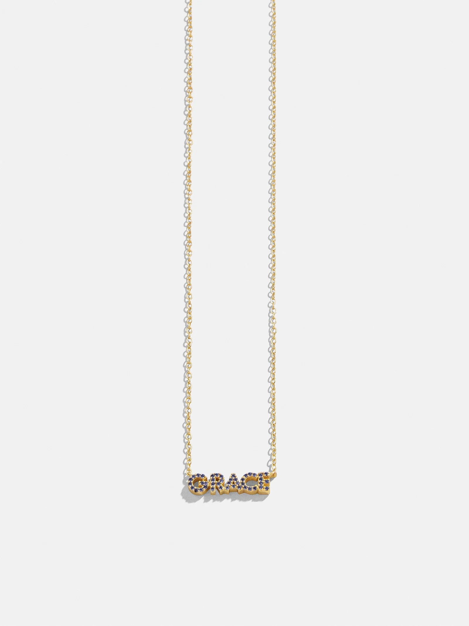 14K Gold Birthstone Custom Nameplate Necklace - Sapphire - Image 3
