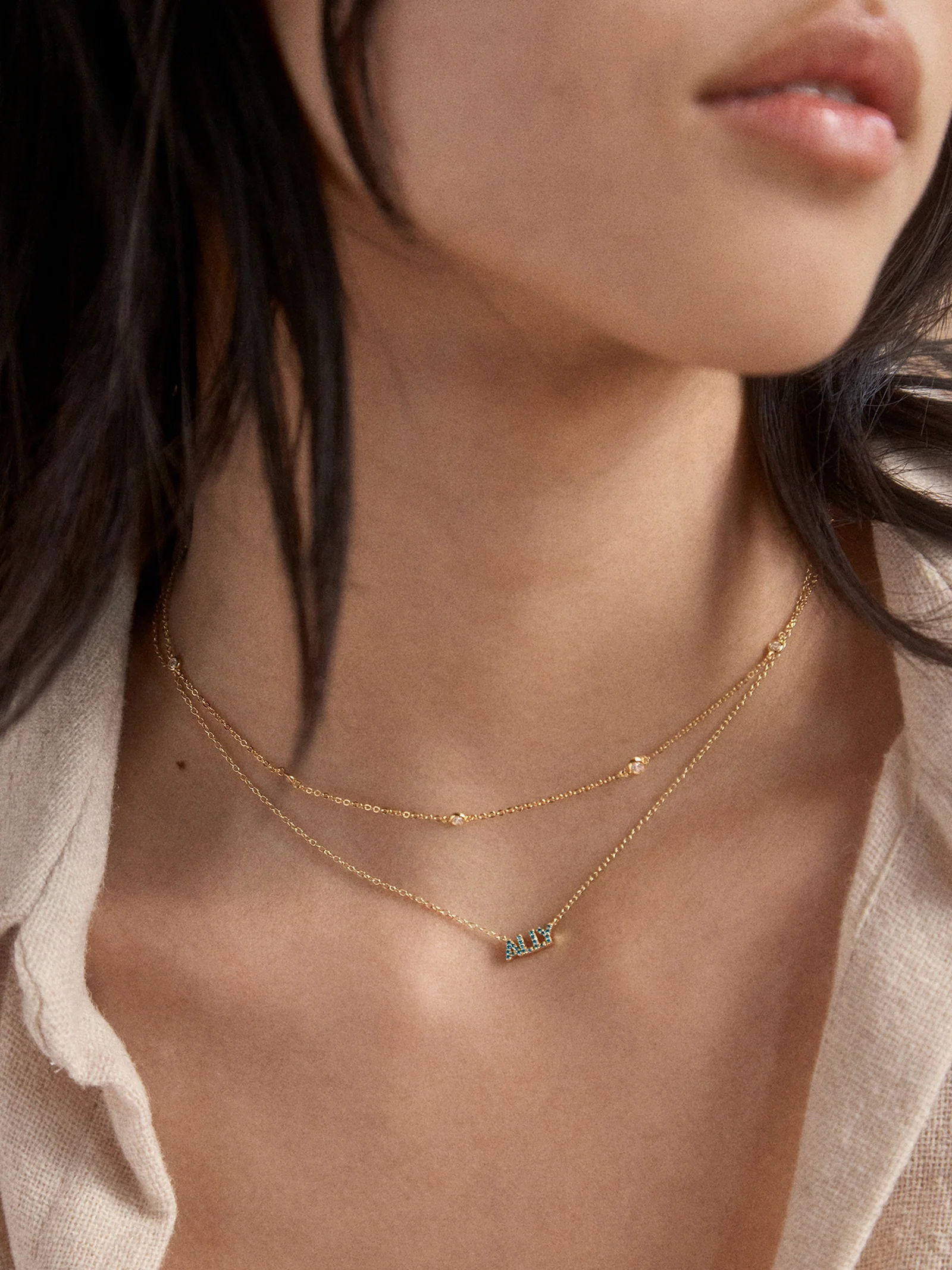 14K Gold Birthstone Custom Nameplate Necklace - Sapphire - Image 4