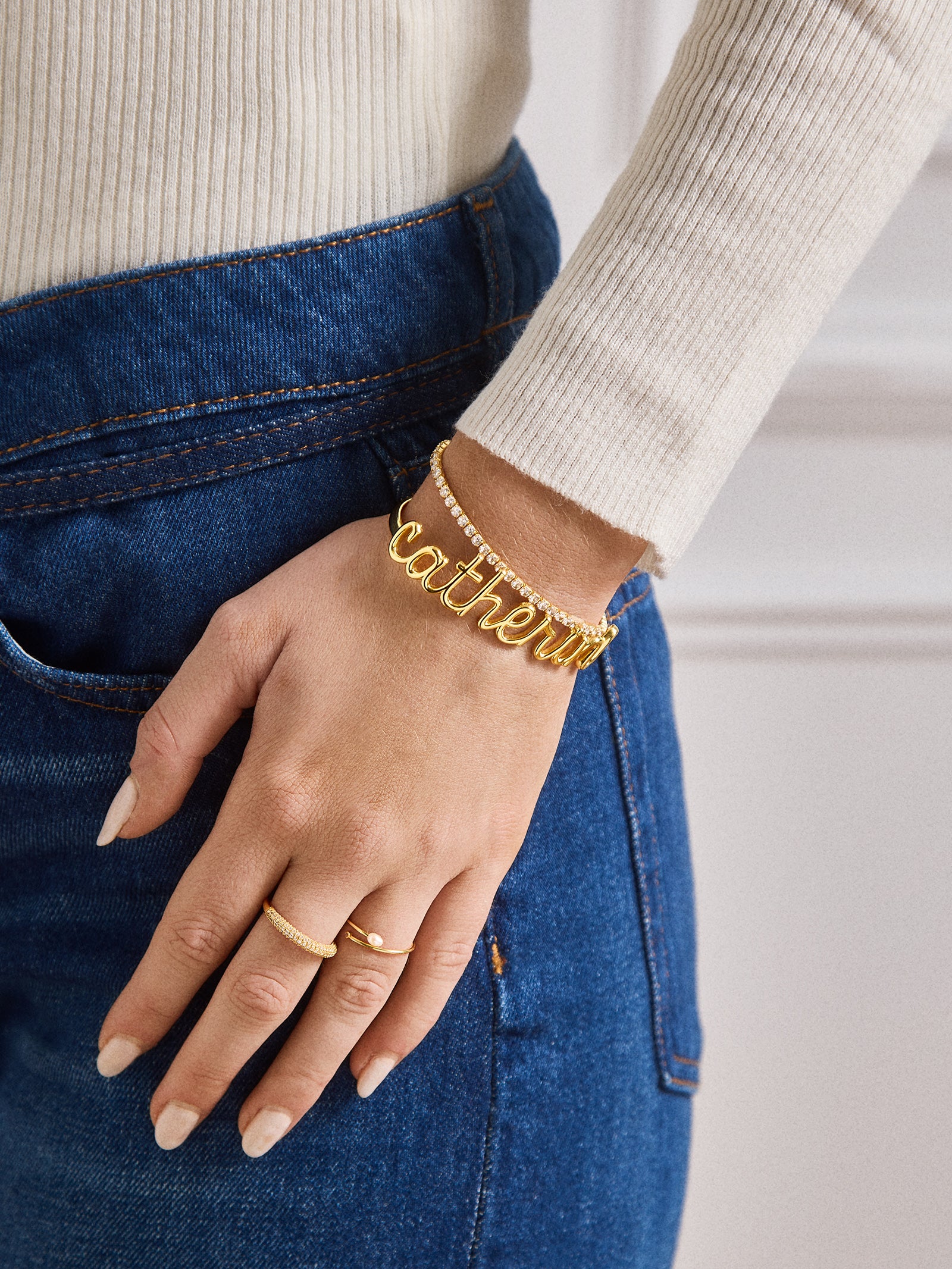 14K Gold Custom Nameplate Cuff Bracelet - 14K Gold - Image 2