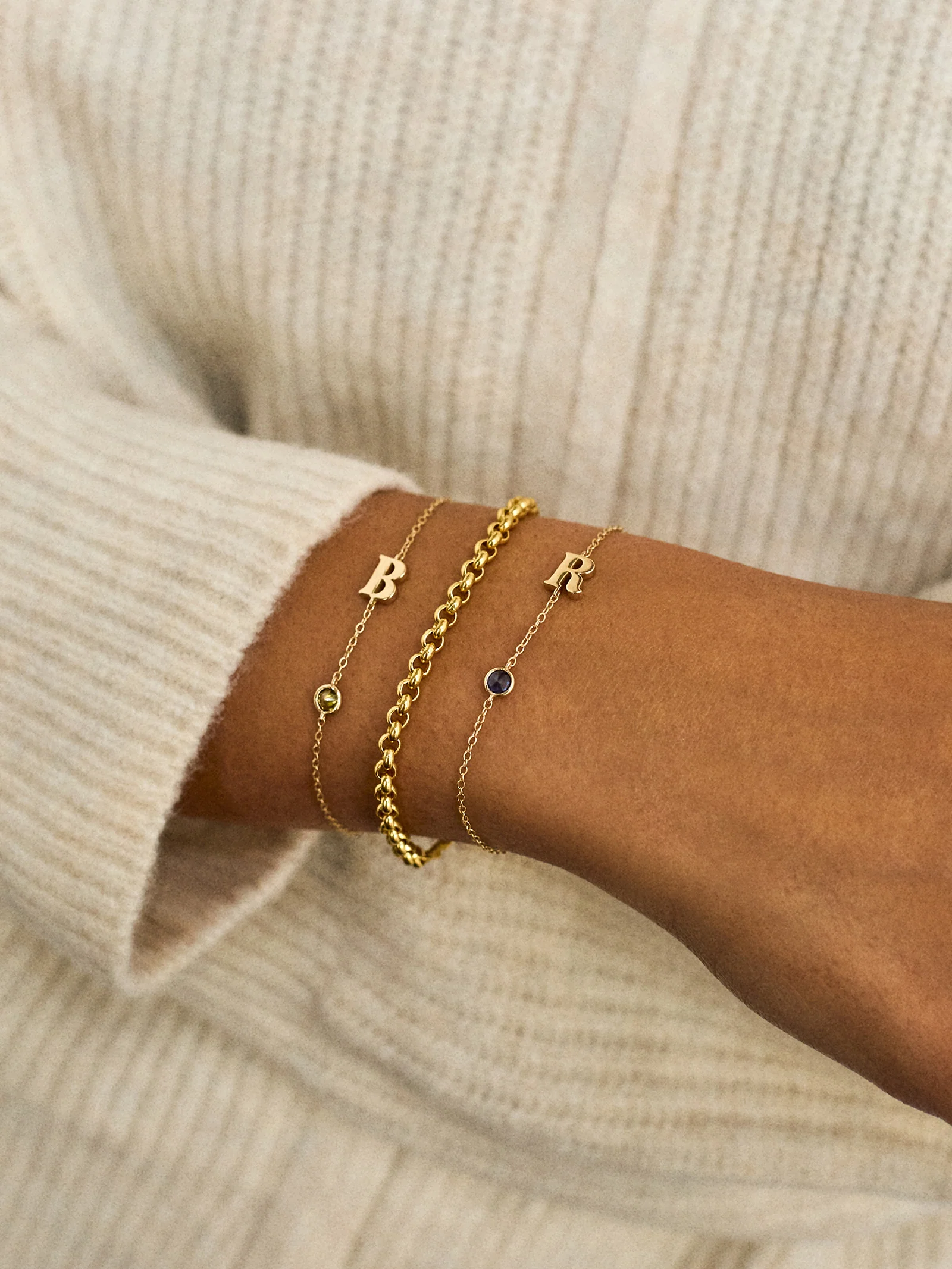14K Gold Initial Birthstone Custom Bracelet - Crystal - Image 2