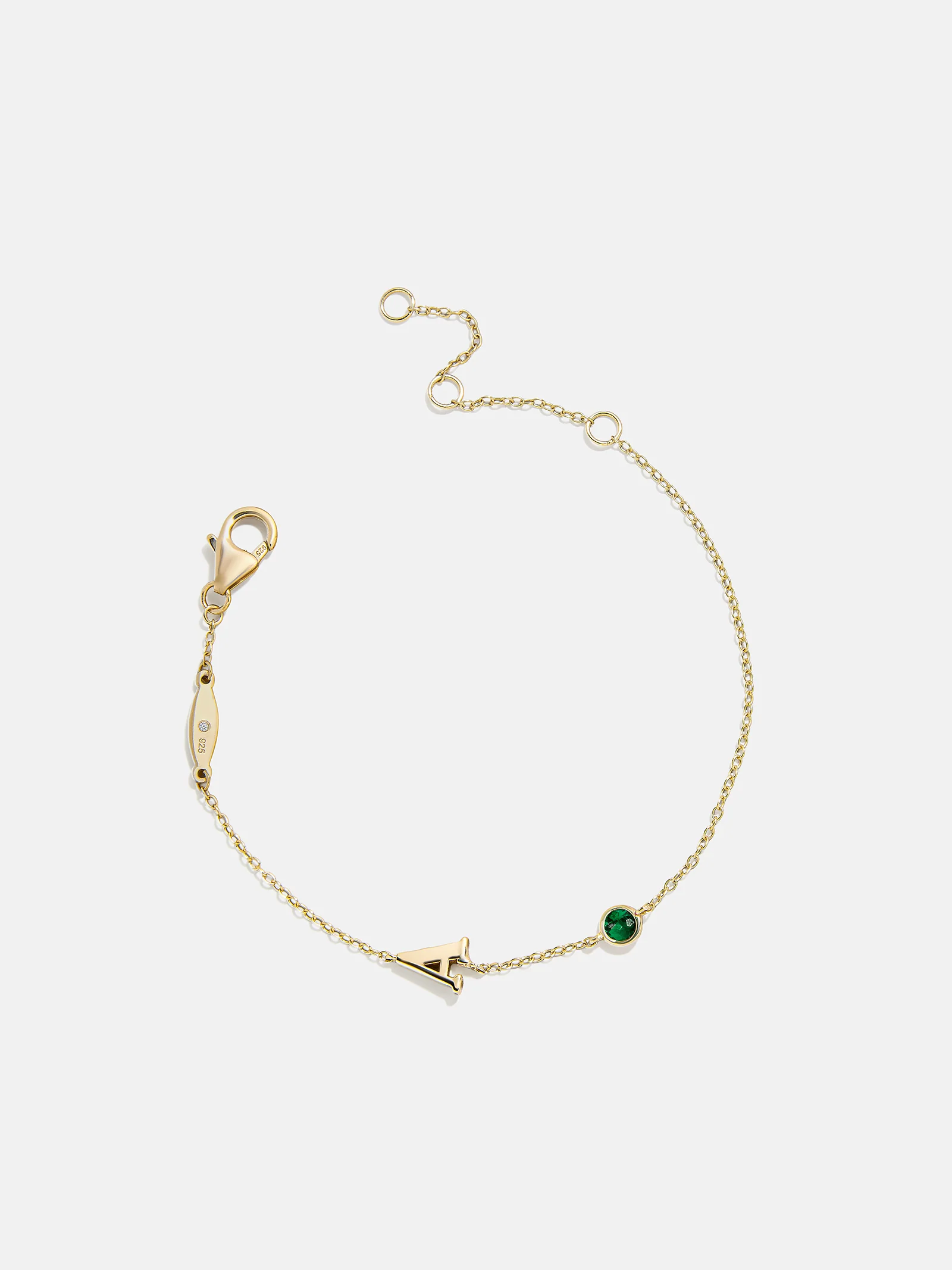 14K Gold Initial Birthstone Custom Bracelet - Emerald - Image 3