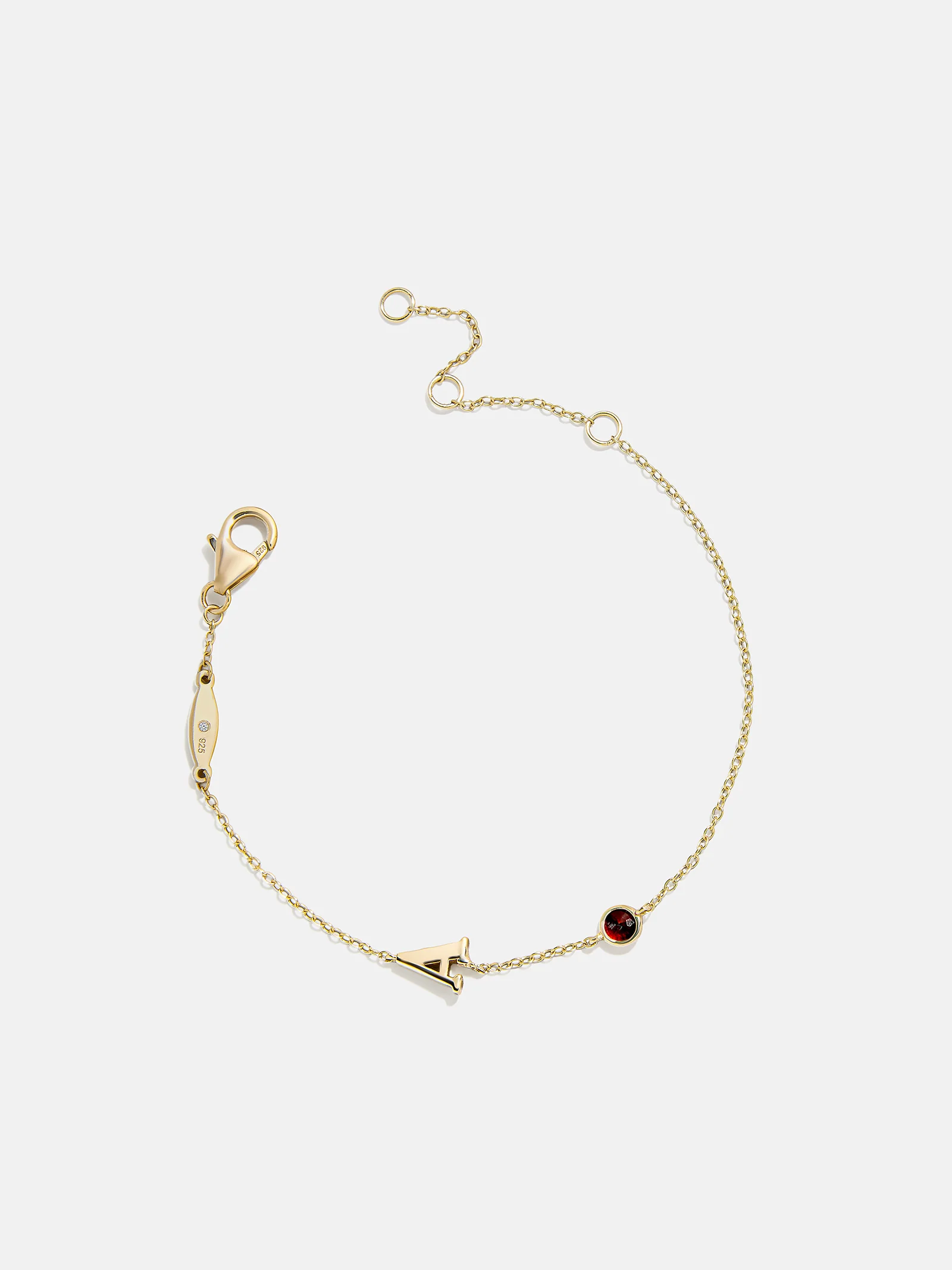 14K Gold Initial Birthstone Custom Bracelet - Garnet - Image 3