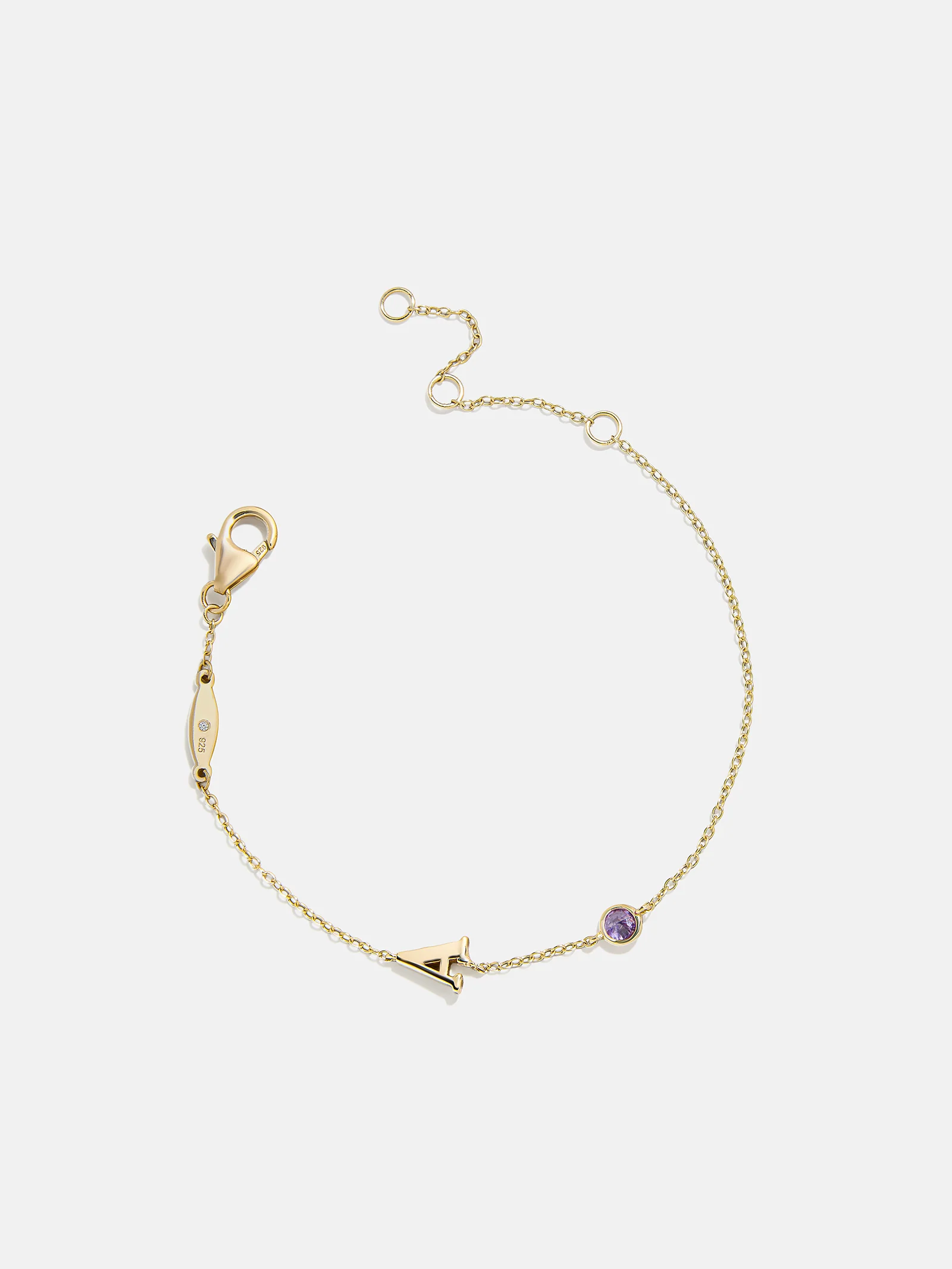 14K Gold Initial Birthstone Custom Bracelet - Light Amethyst - Image 3