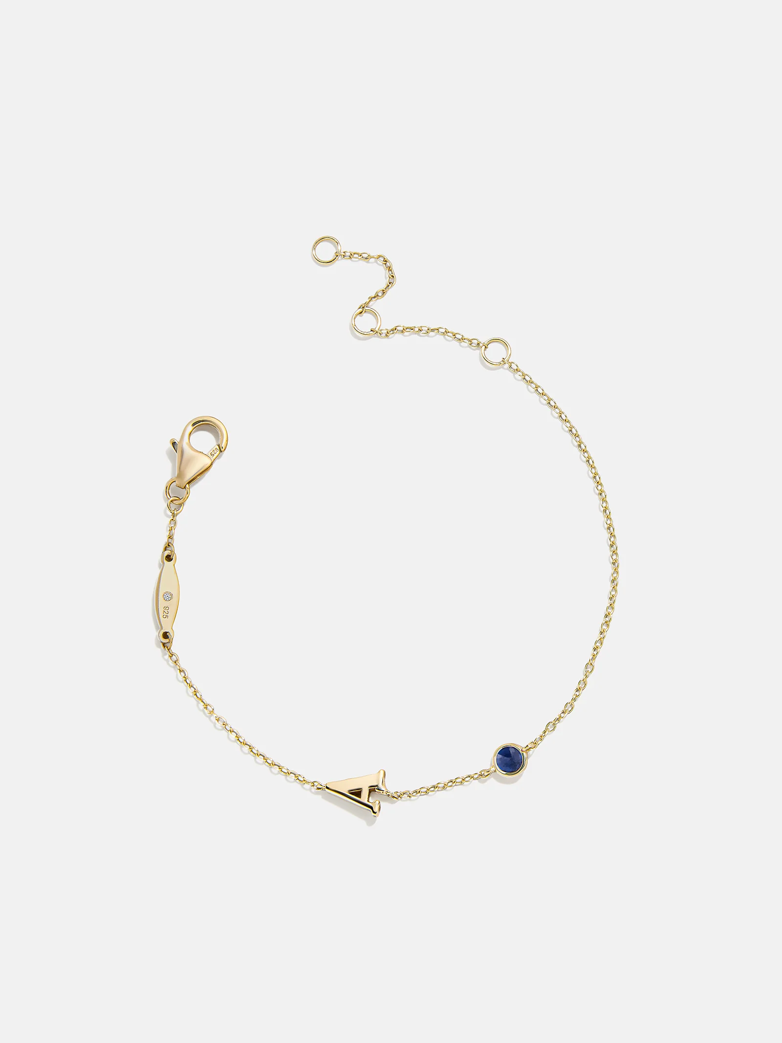 14K Gold Initial Birthstone Custom Bracelet - Sapphire - Image 3