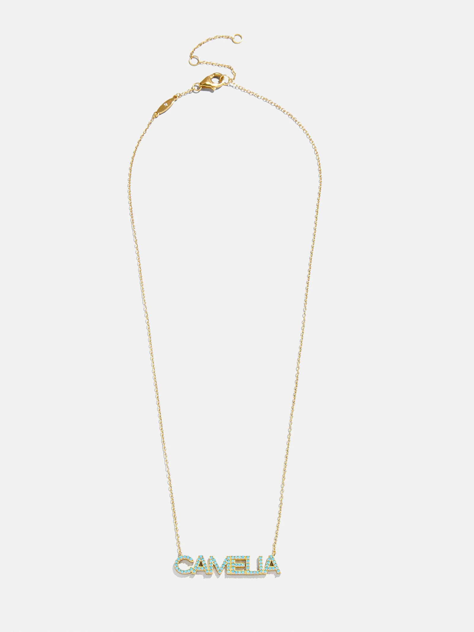 14K Gold Semi-Precious Custom Nameplate Necklace - Turquoise - Image 9