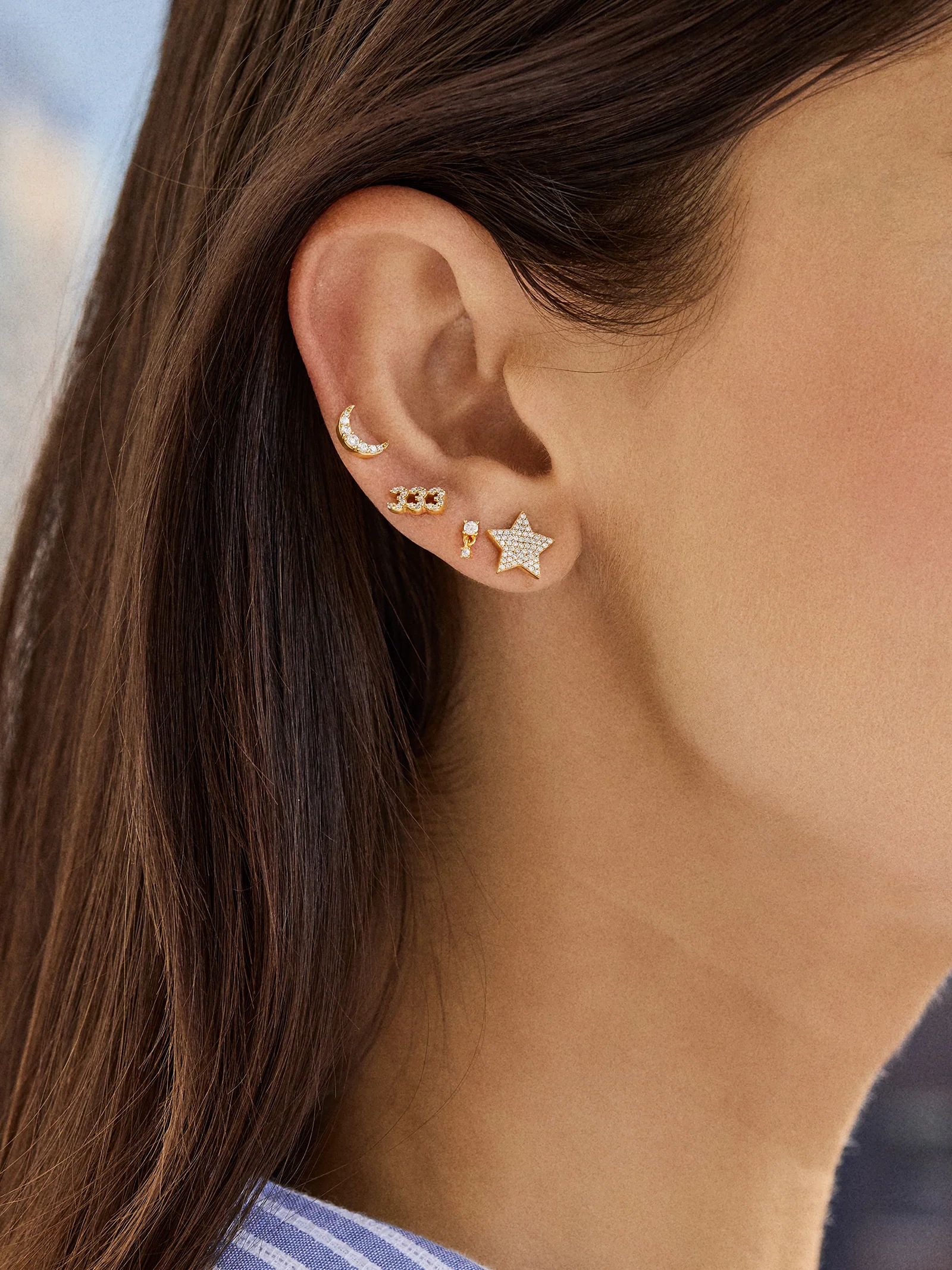 14K Gold Celestial Delicate Stud - Pavé Star - Image 2