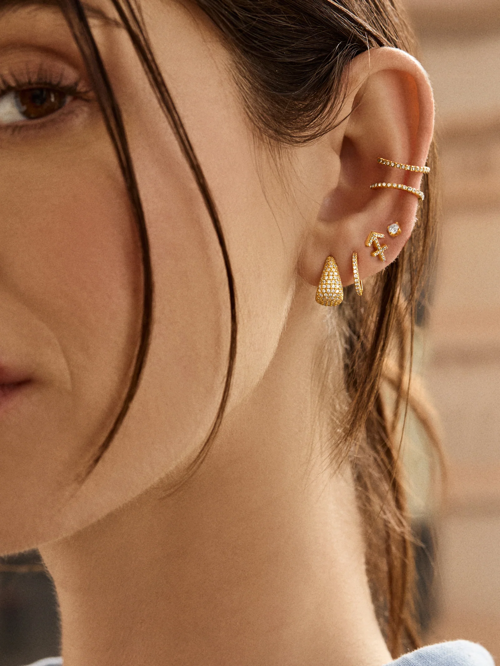 18K Gold Zodiac Earrings - 18K Gold. Pavé Cubic Zirconia Stones - Image 6