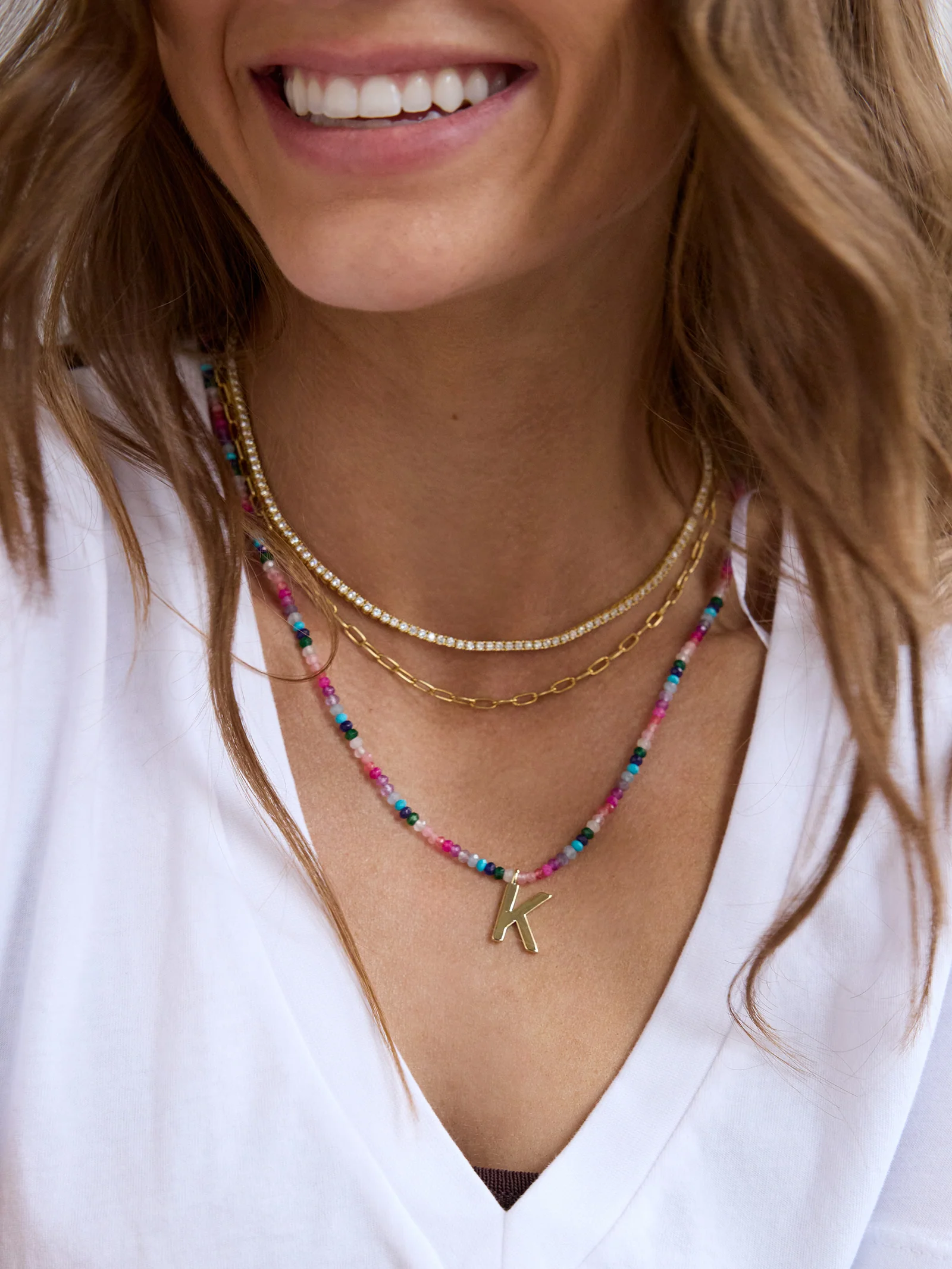 Semi-Precious Block Initial Necklace - Dark Multi - Image 30