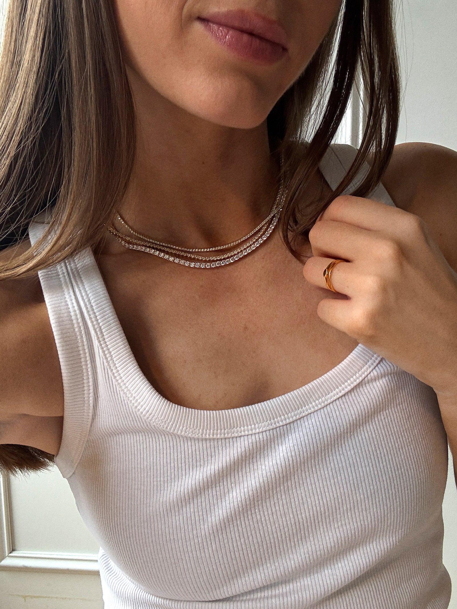 Billie Gold Tennis Necklace - Gold Plated Brass - Image 9