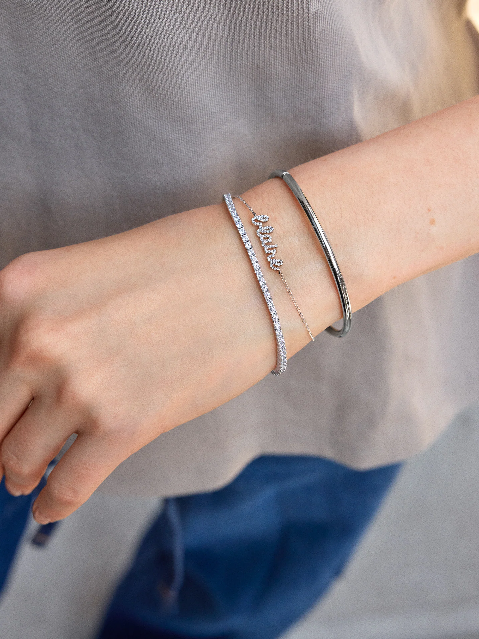 Billie Silver Tennis Bracelet - Rhodium Plated Silver - Image 6