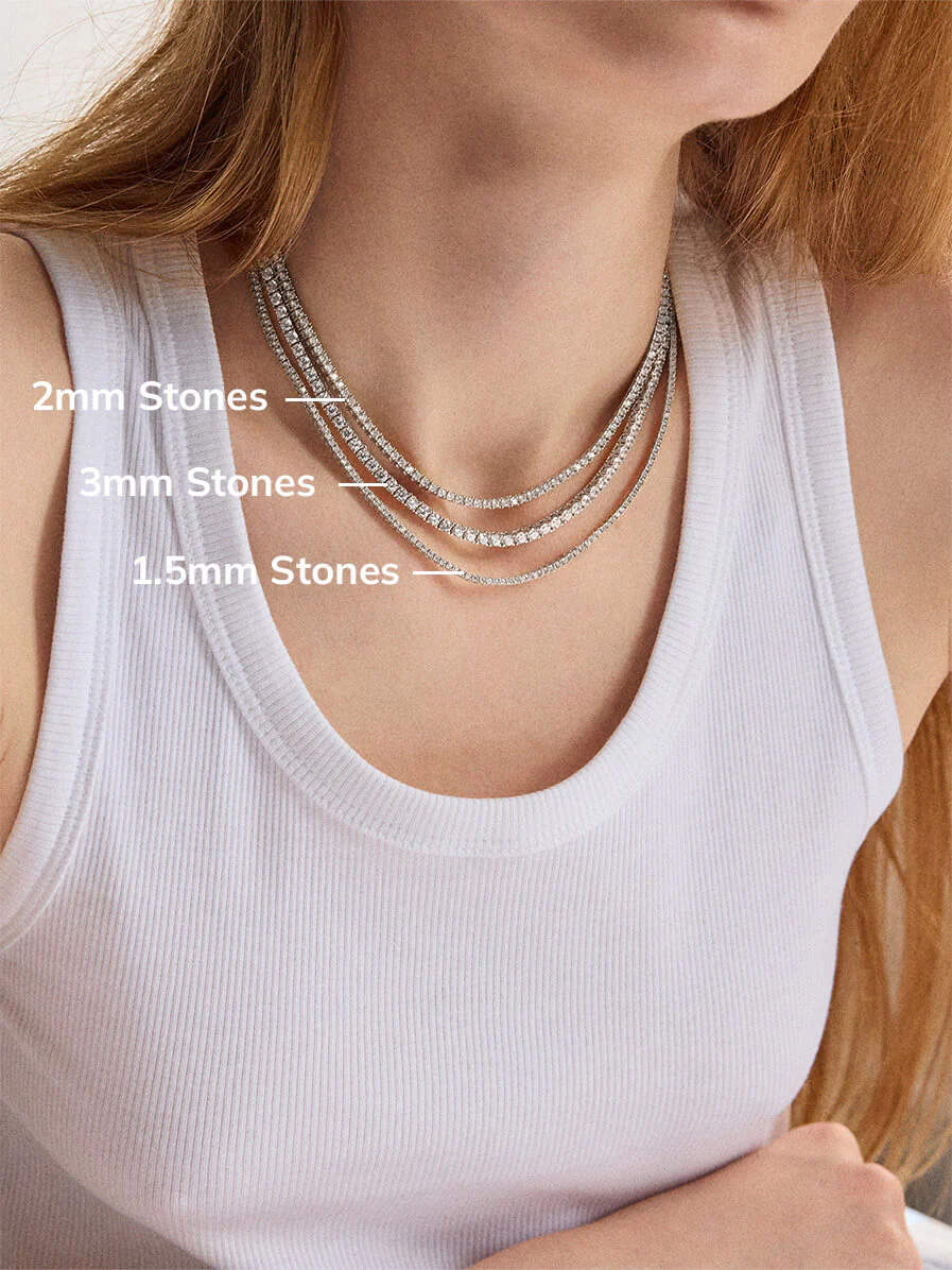 Billie Silver Tennis Necklace - Rhodium Plated Silver - Image 12