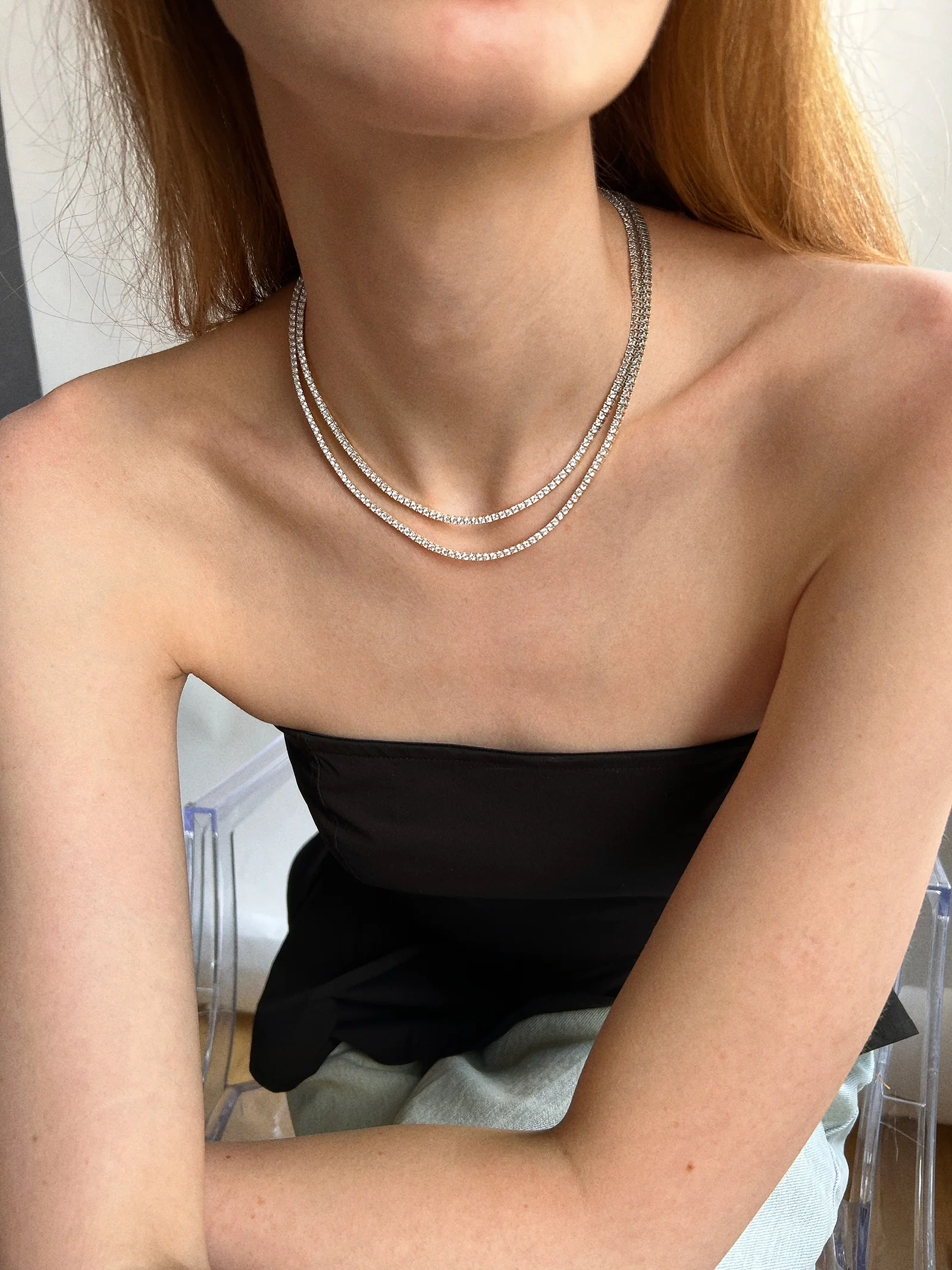 Billie Silver Tennis Necklace - Rhodium Plated Silver - Image 6