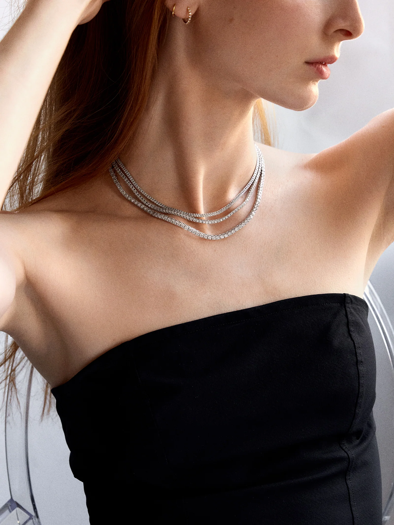 Billie Silver Tennis Necklace - Rhodium Plated Silver - Image 9