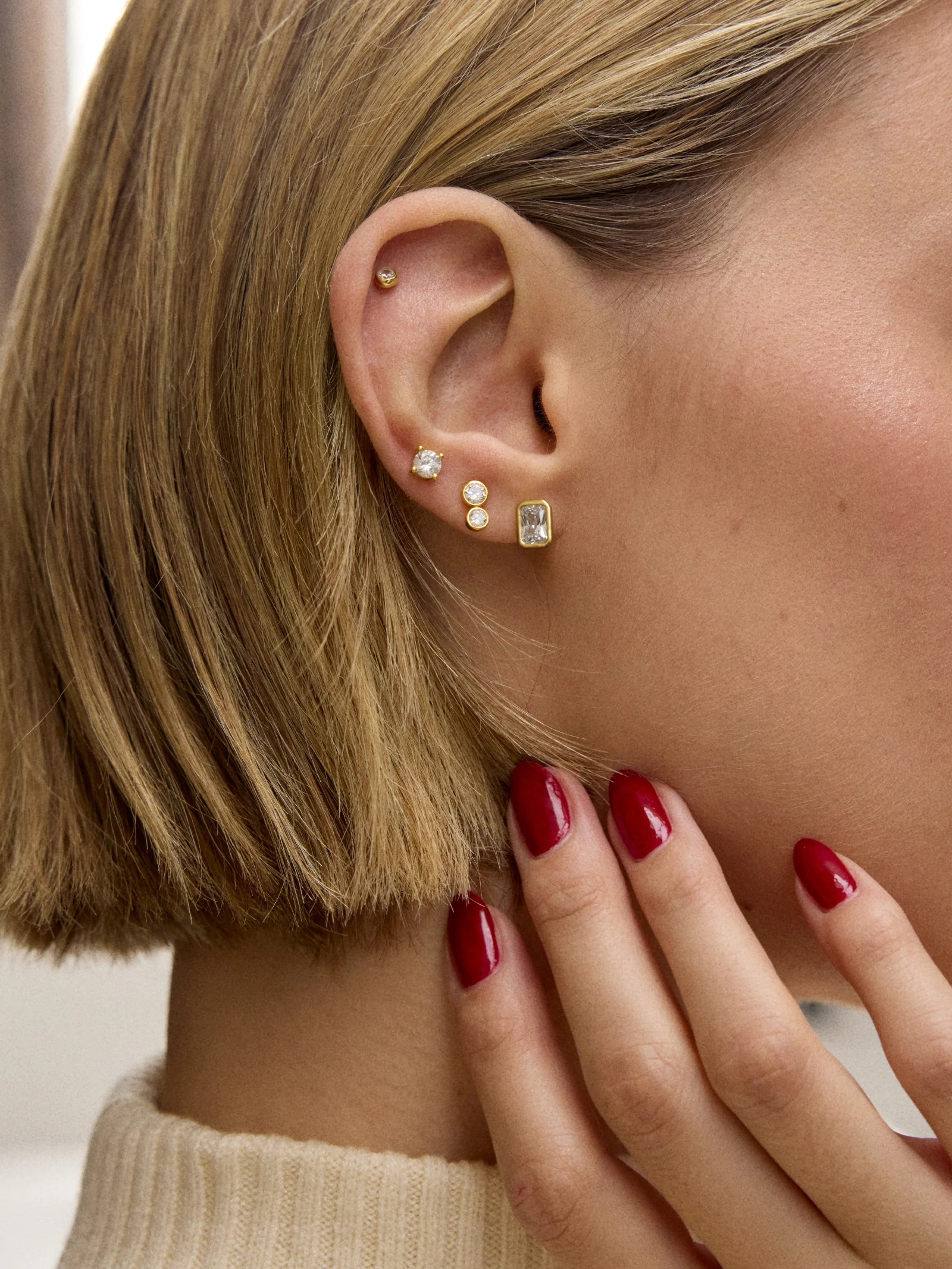 Bianca 18K Gold Earrings - Emerald Bezel Set Earrings - Image 2
