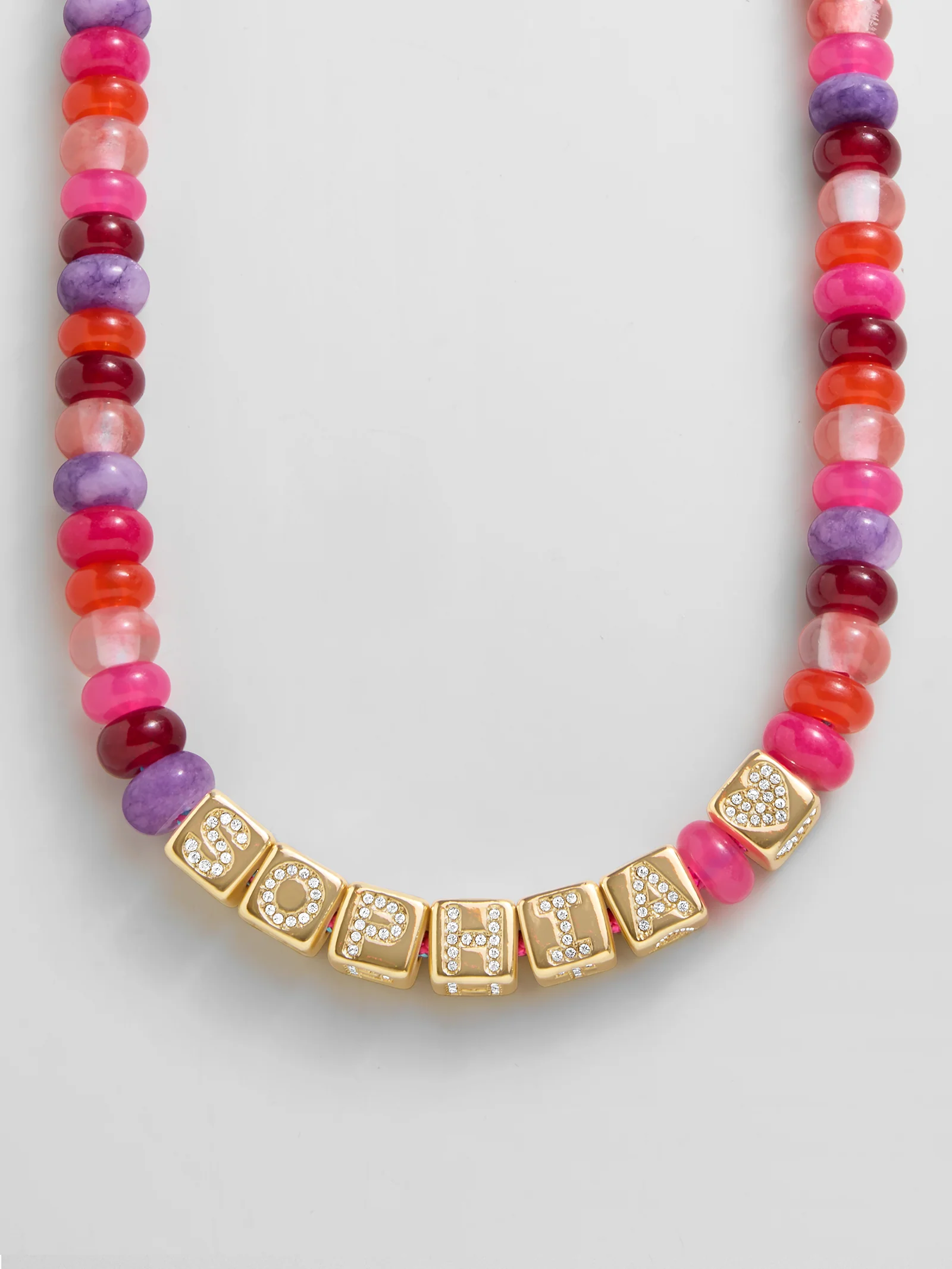 Block Letter Beaded Custom Necklace - Pink Multi - Image 3