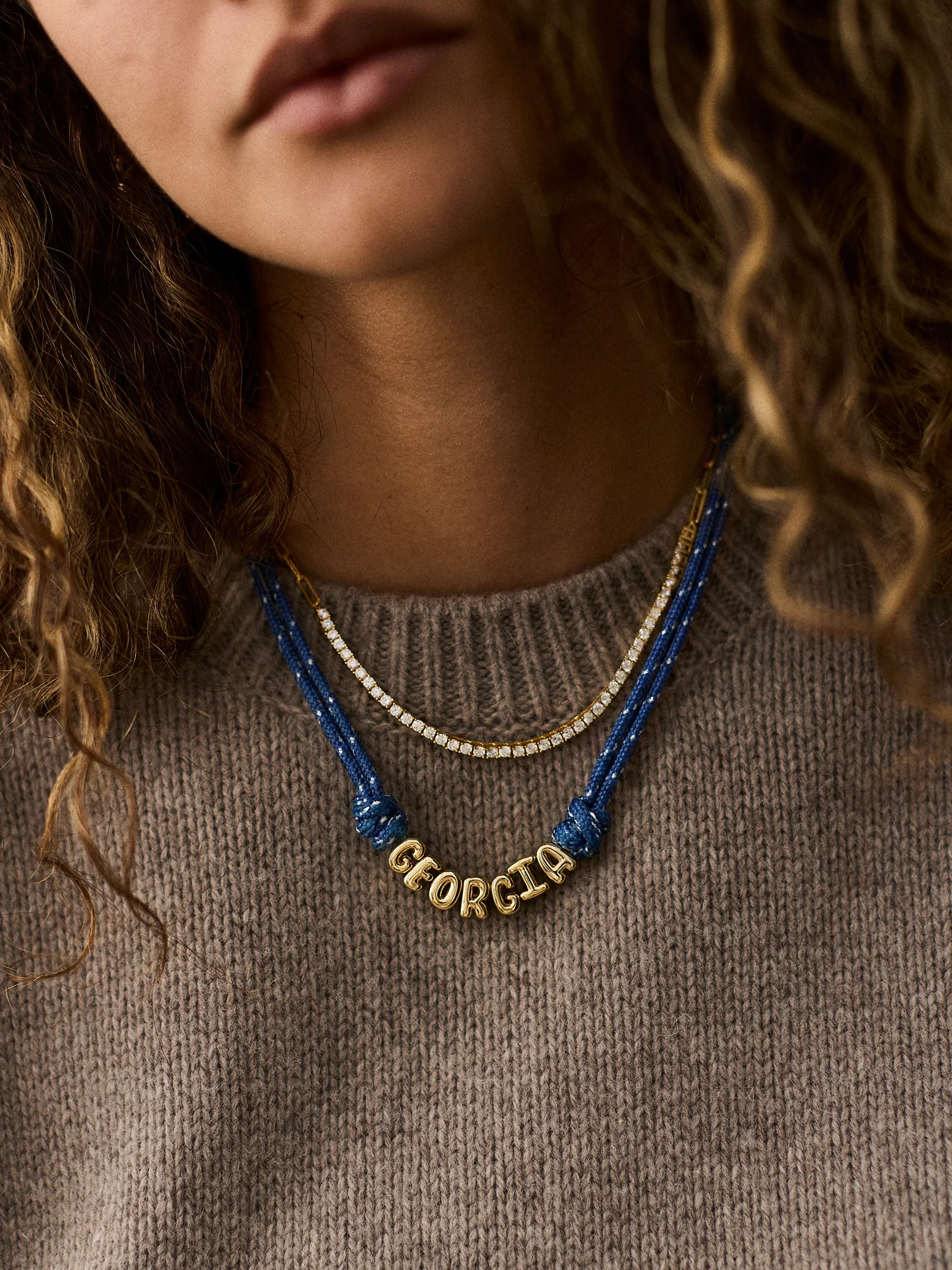 Bubble Letter Custom Paracord Necklace - Navy/White - Image 2