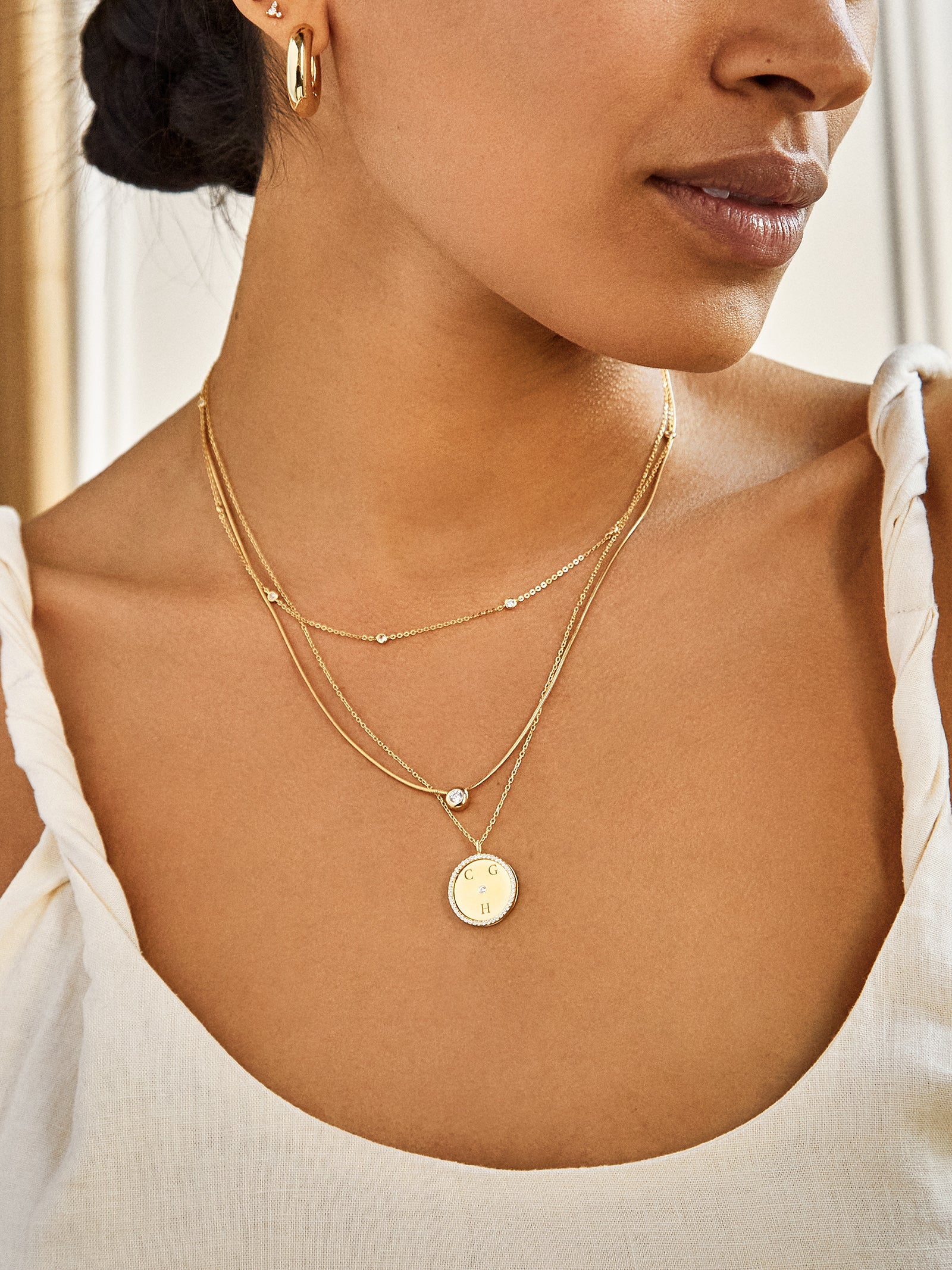Classic Sterling Silver Custom Medallion Necklace - Pavé/Silver - Image 2