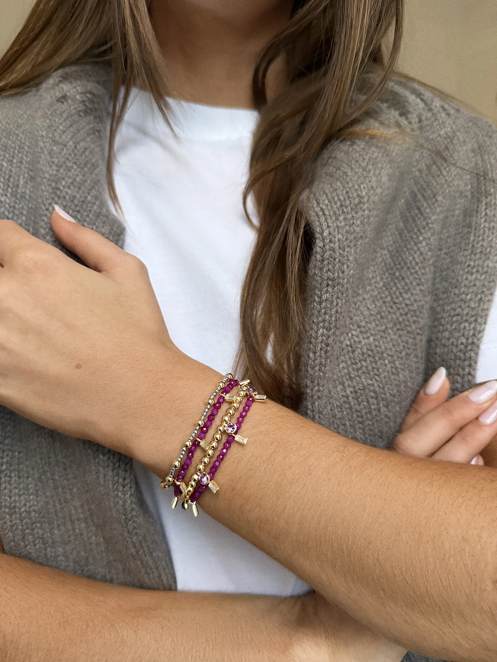 Crystal Beaded Bracelet - Plum - Image 4