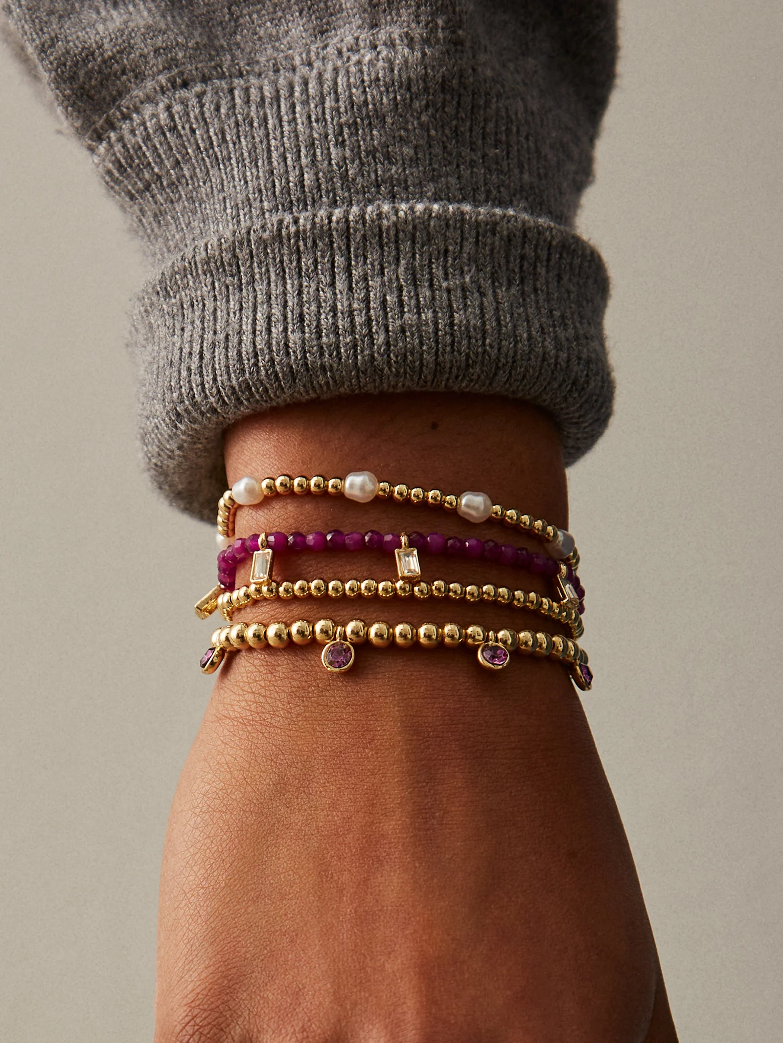 Crystal Beaded Bracelet - Plum - Image 5
