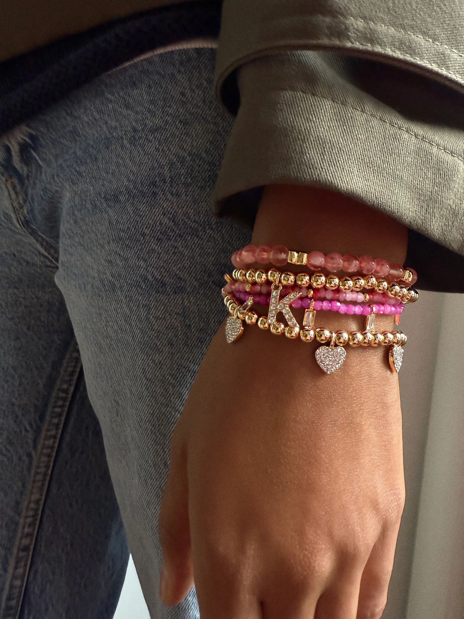 Crystal Beaded Bracelet - Magenta - Image 2