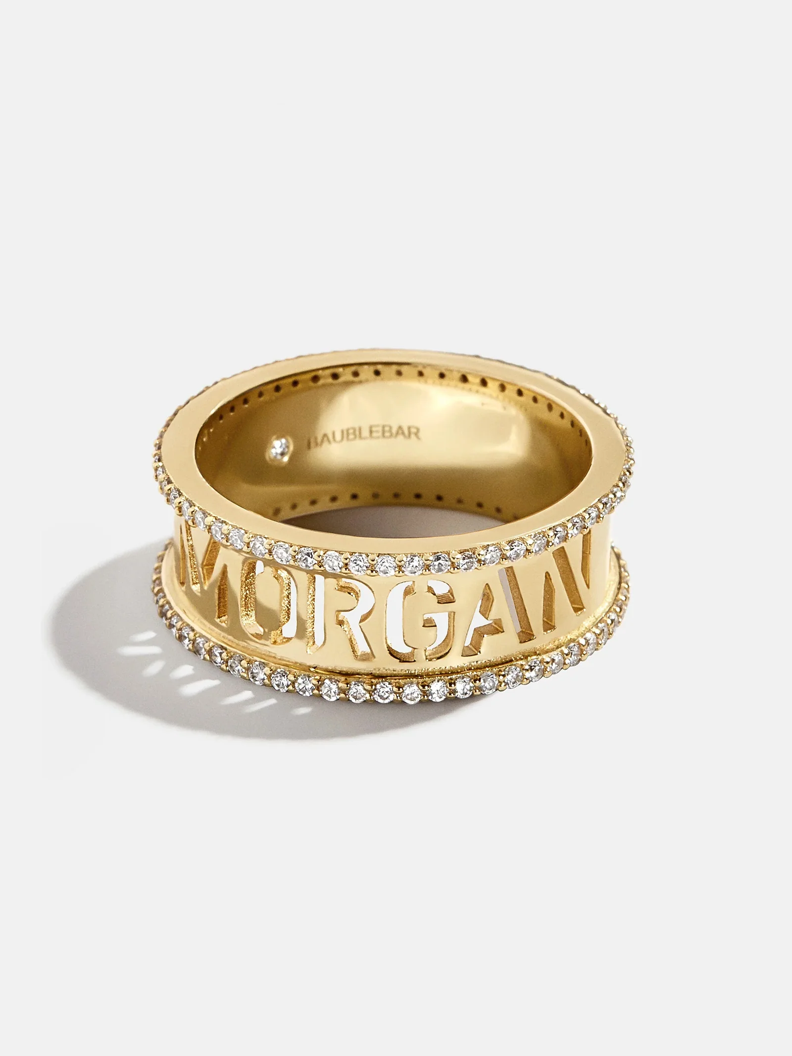 14K Gold Cutout Custom Name Ring - Gold/Pavé