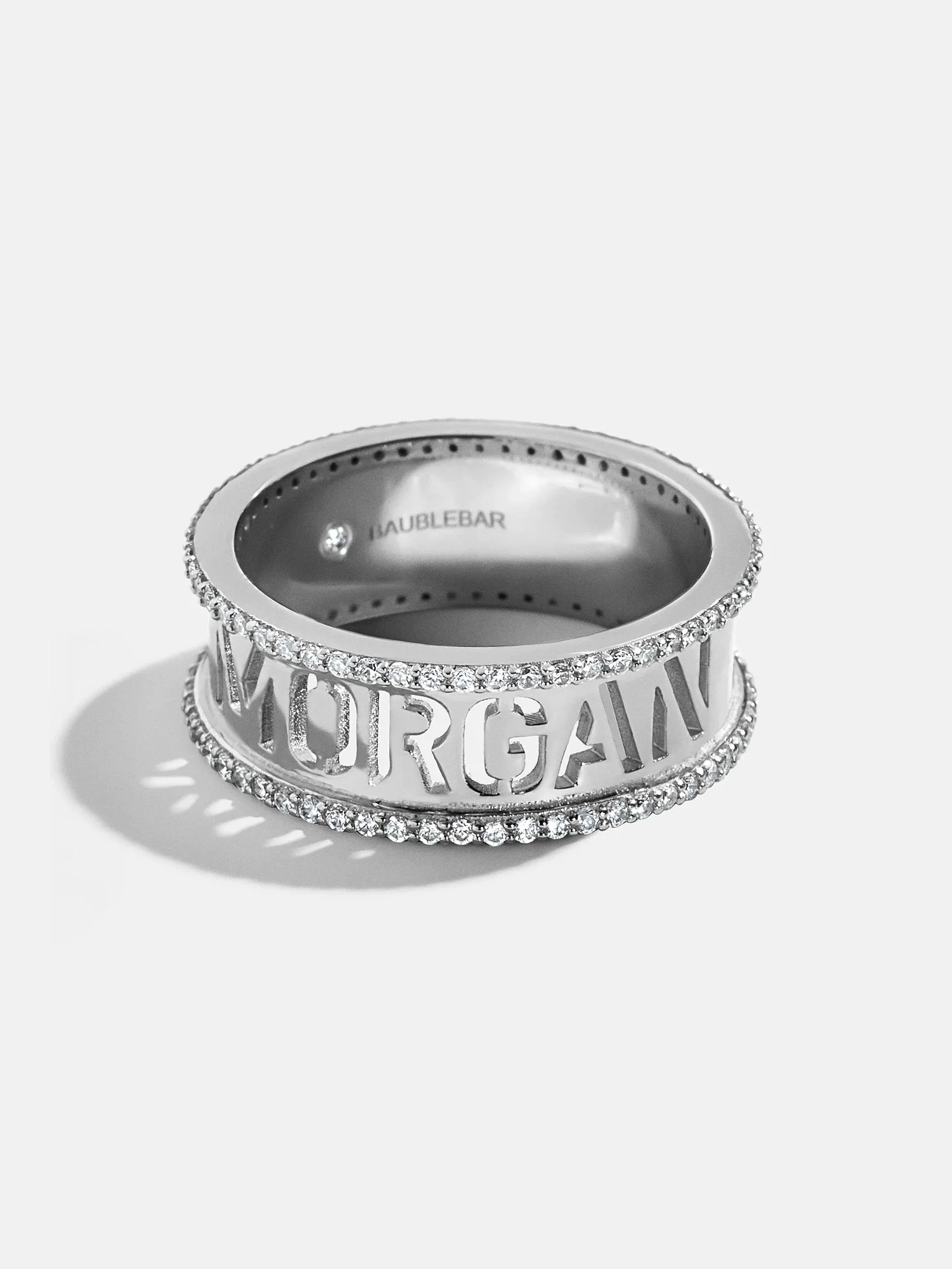 Sterling Silver Cutout Custom Name Ring - Pavé/Silver