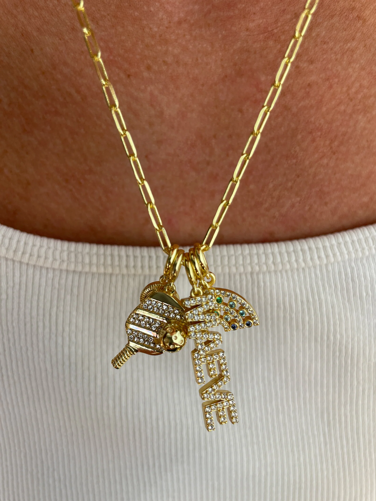 Block Custom Nameplate Charm - Gold/Pavé - Image 2