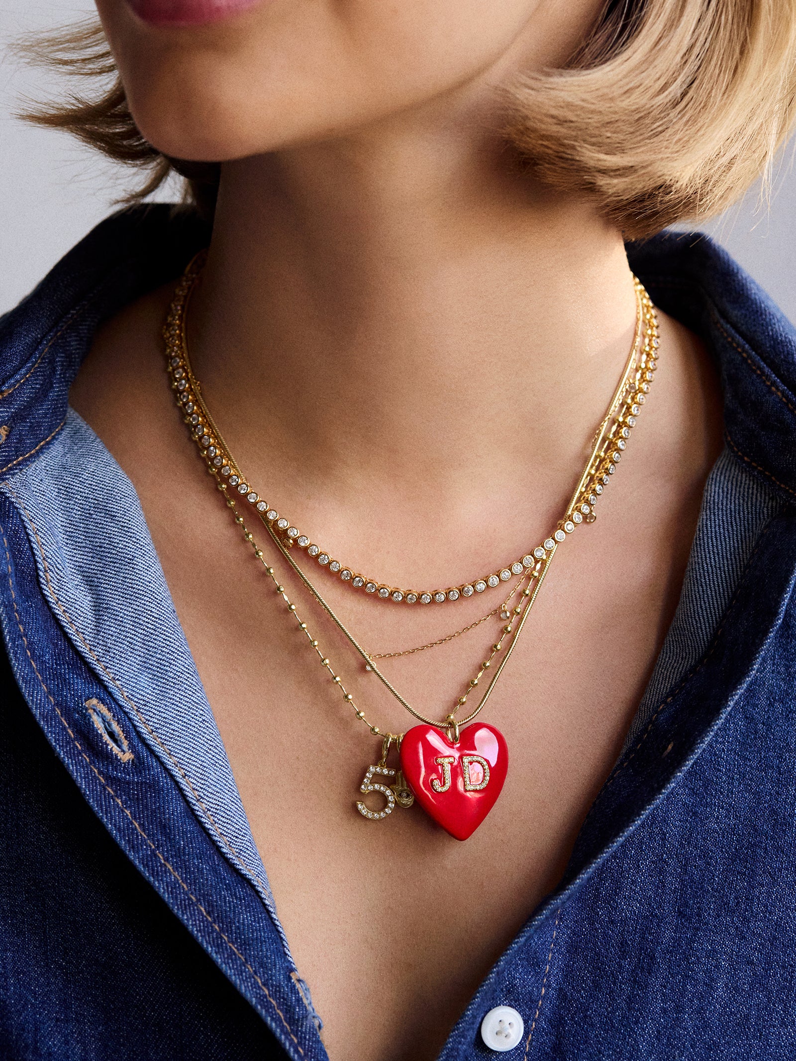 Millie Bubble Heart Custom Initial Necklace - Hot Pink - Image 2