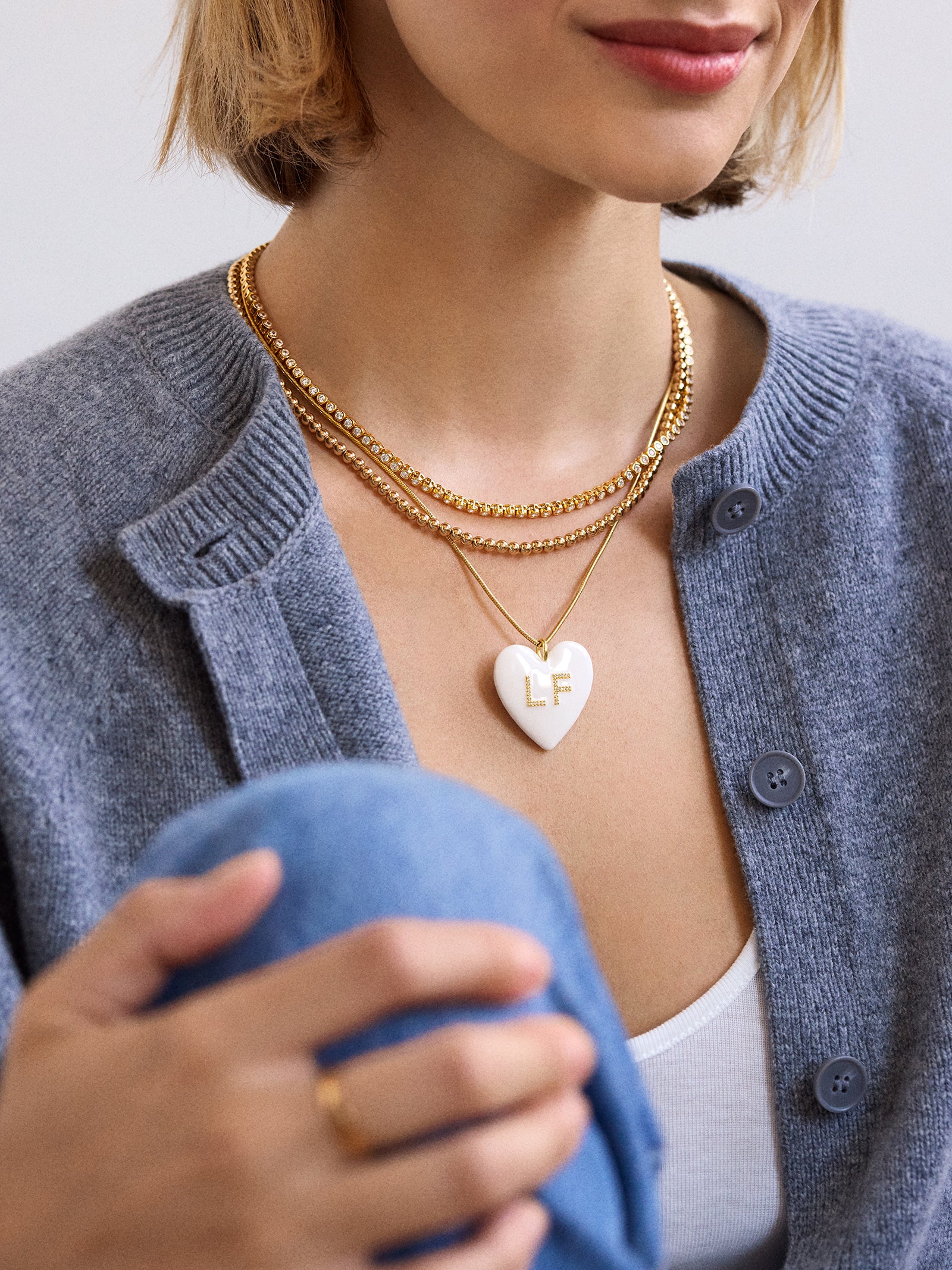 Millie Bubble Heart Custom Initial Necklace  - White - Image 2