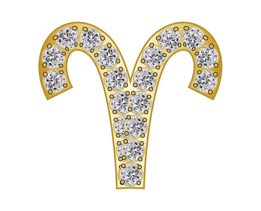 Aries Mini Zodiac  Icon - Pavé/Gold
