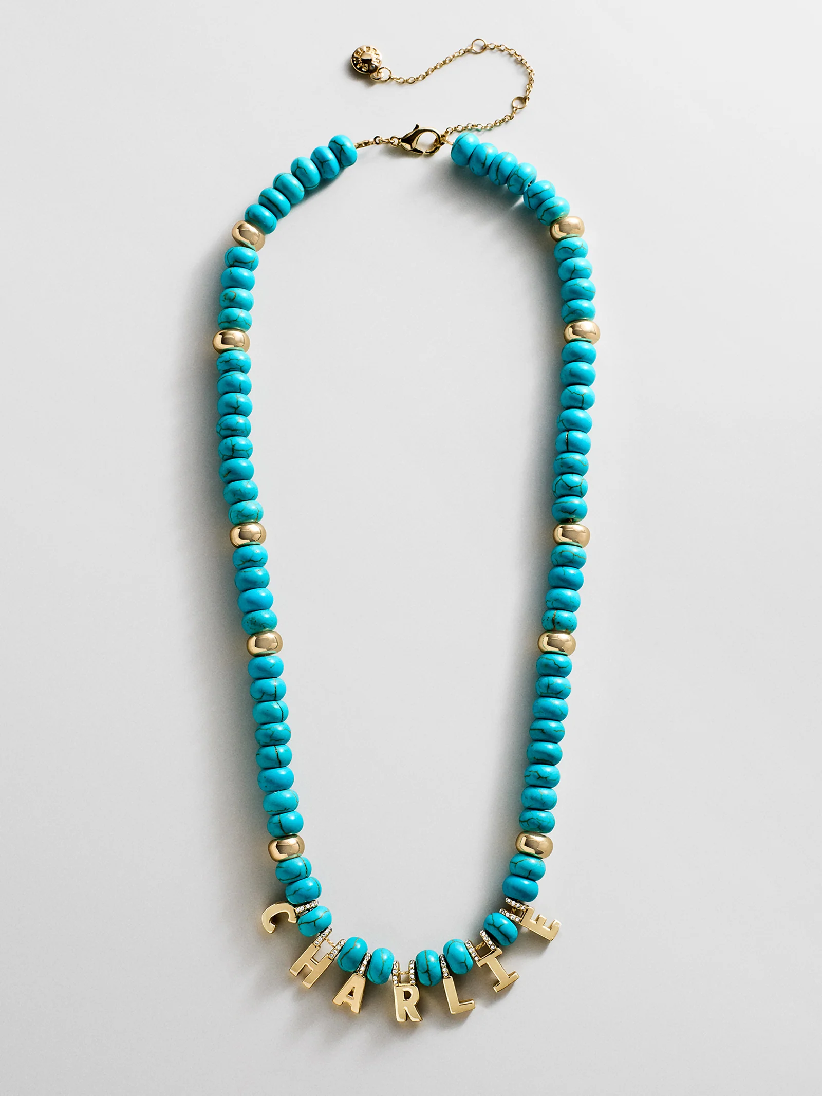 Semi-Precious Gold Custom Nameplate Necklace - Gold/Blue