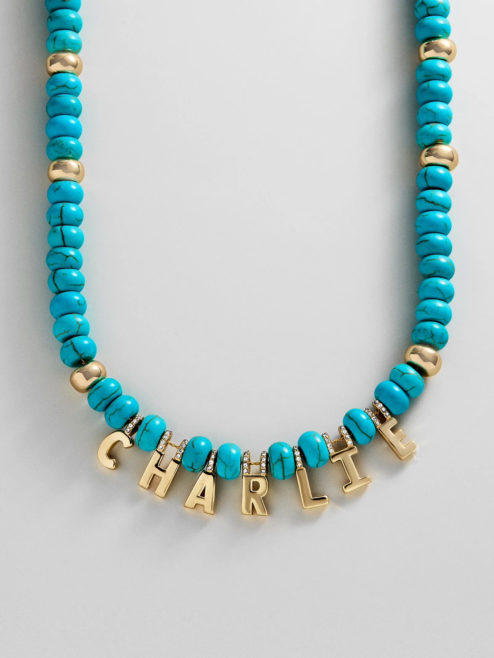 Semi-Precious Gold Custom Nameplate Necklace - Gold/Blue - Image 3