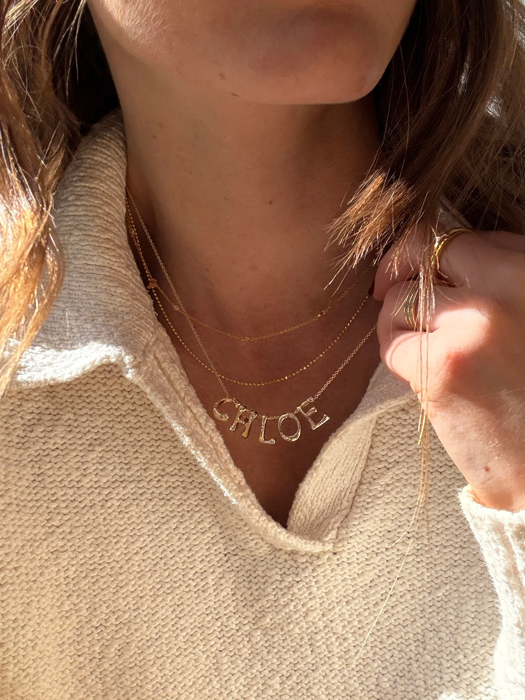 Organic Letter Custom Necklace - Gold/Pavé - Image 2