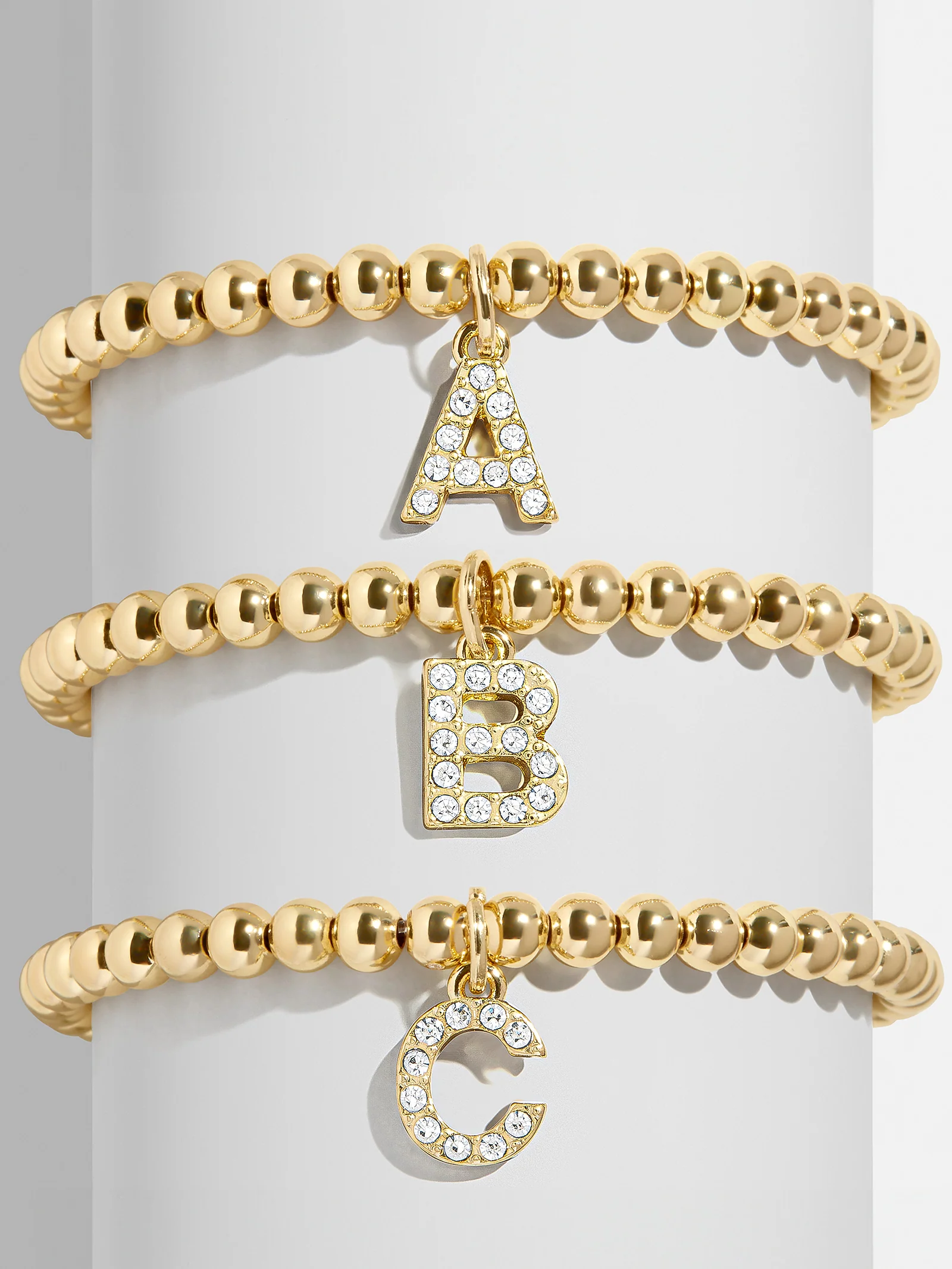 Gold/Pavé Dangle Charm Initial Pisa Bracelet  - A