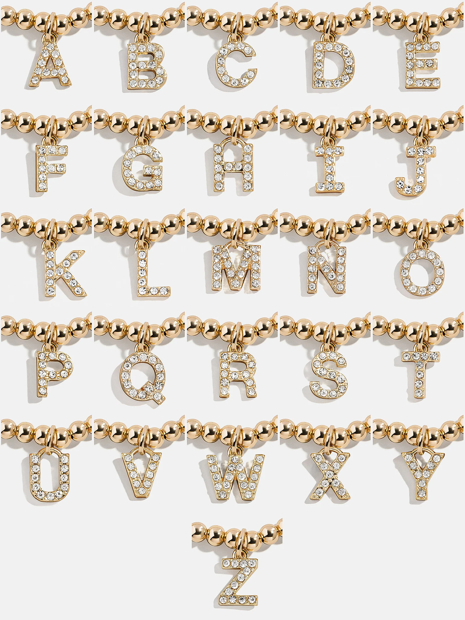 Gold/Pavé Dangle Charm Initial Pisa Bracelet  - E - Image 4