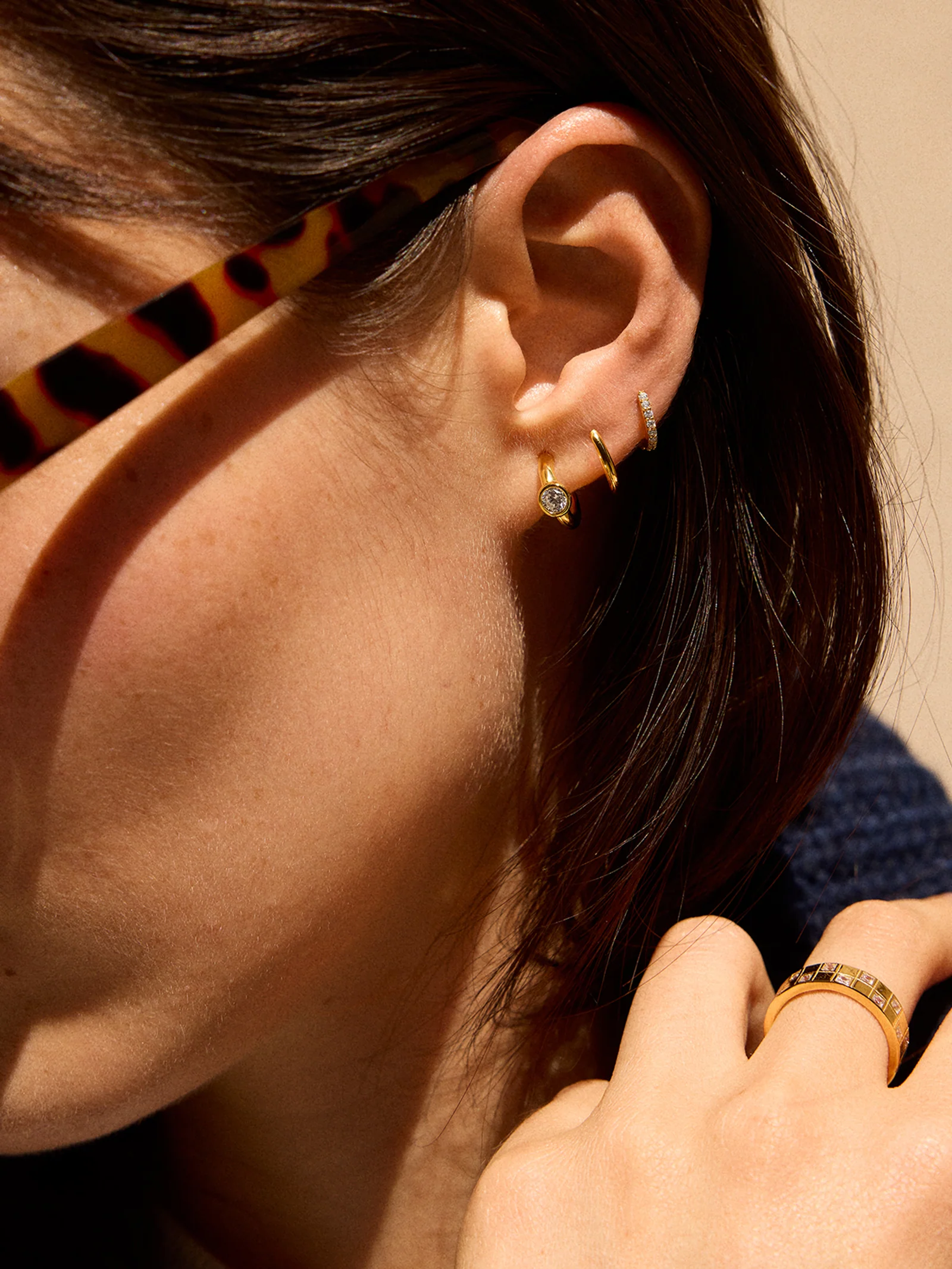 Dawn 18K Gold Earrings - Gold/Pavé - Image 2