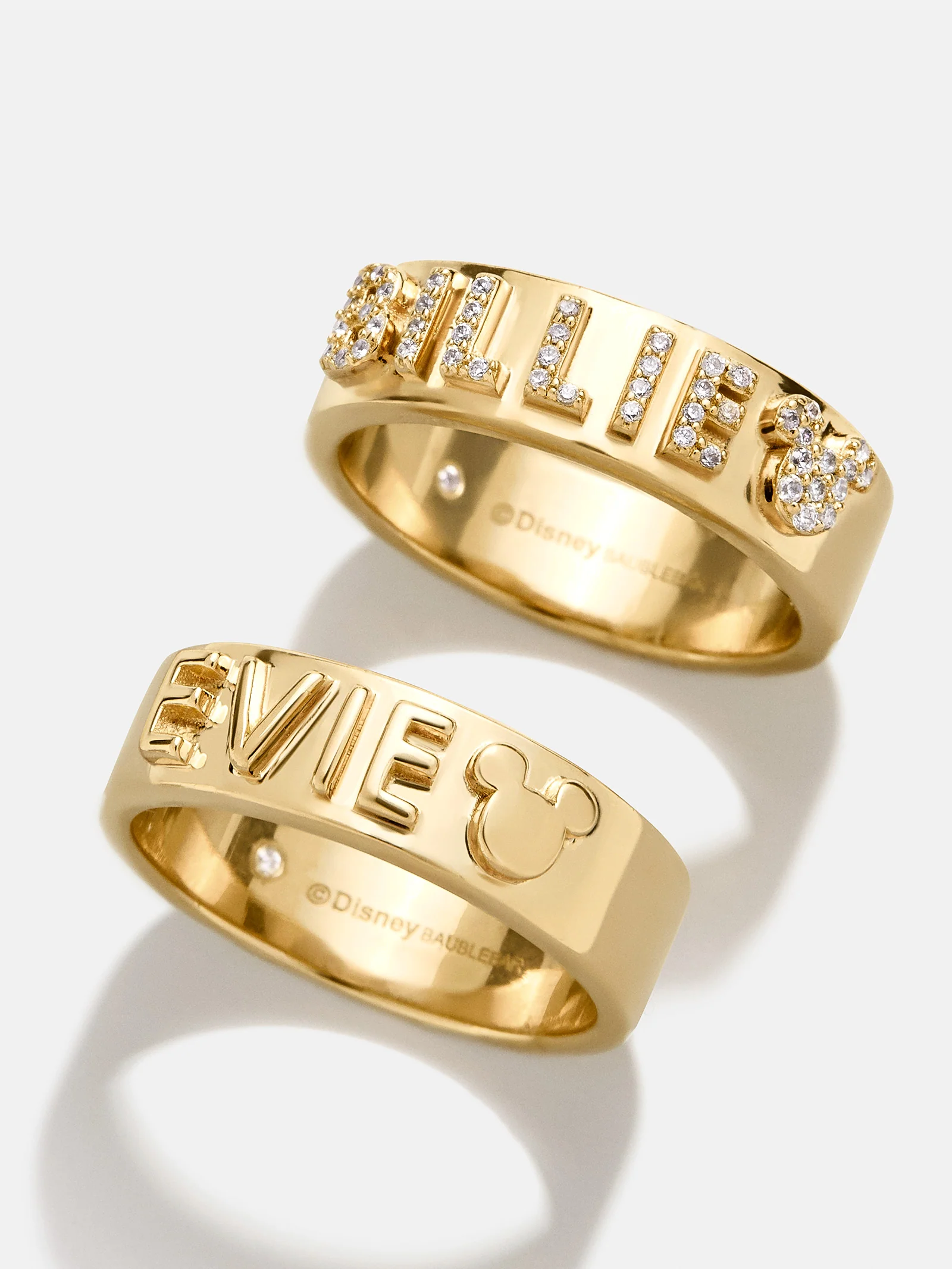 Disney 18K Gold Plated Sterling Silver Custom Block Ring - Gold/Pavé