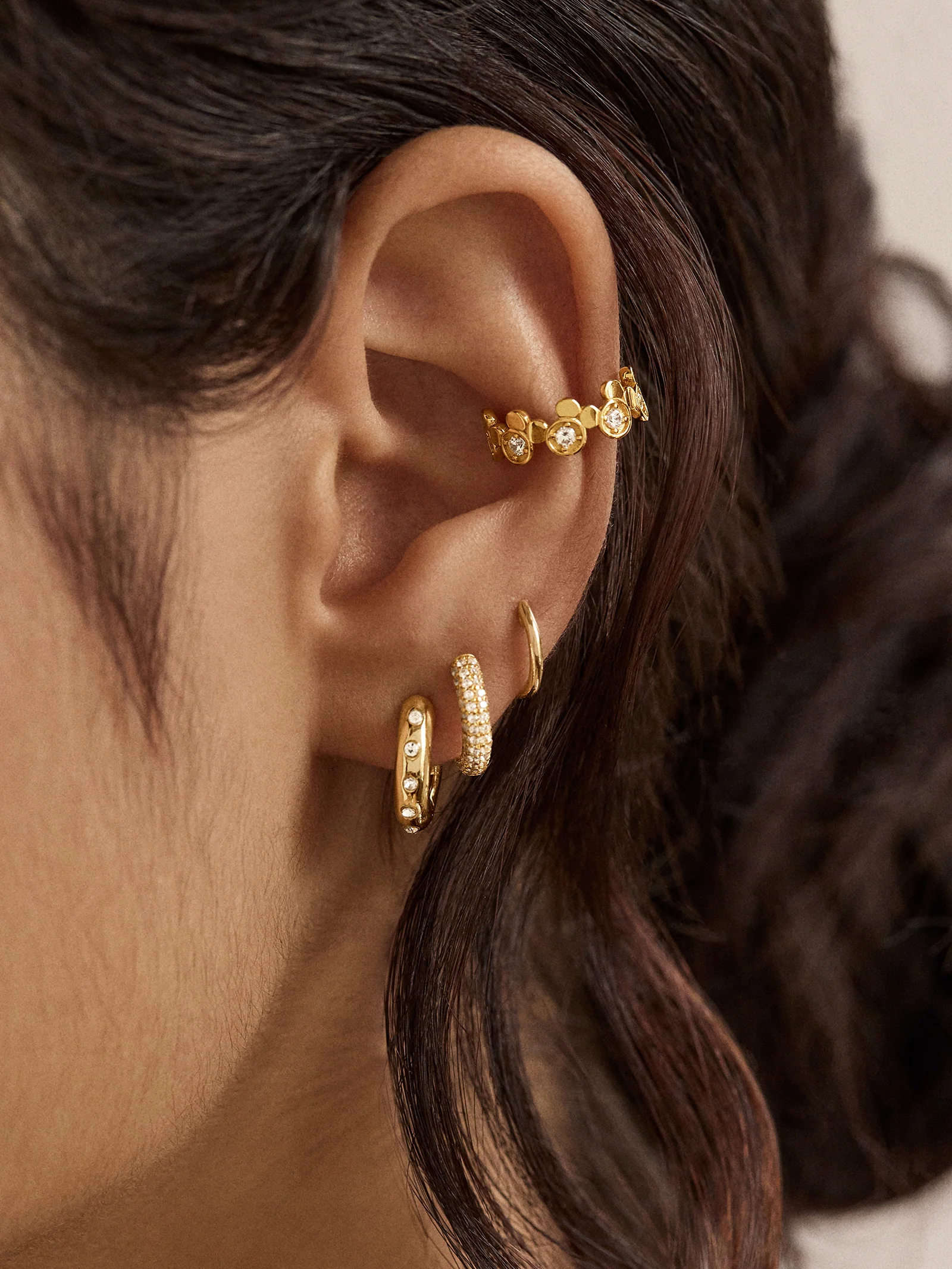 Disney Mickey Mouse 18K Gold Plated Sterling Silver Ear Cuff - Gold/Pavé - Image 2