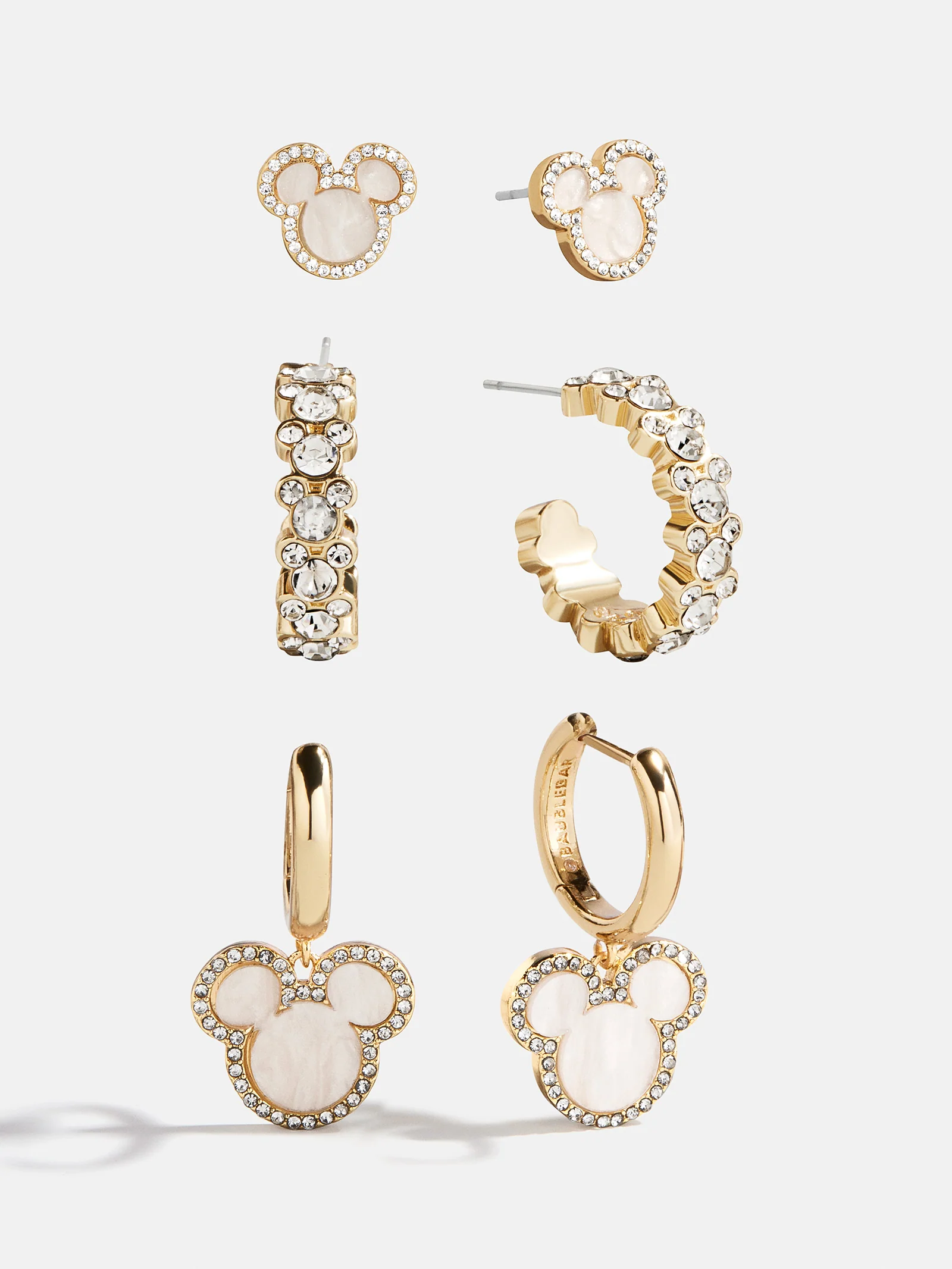 Disney Mickey Mouse Mother of Pearl Earring Set - Gold/Pavé
