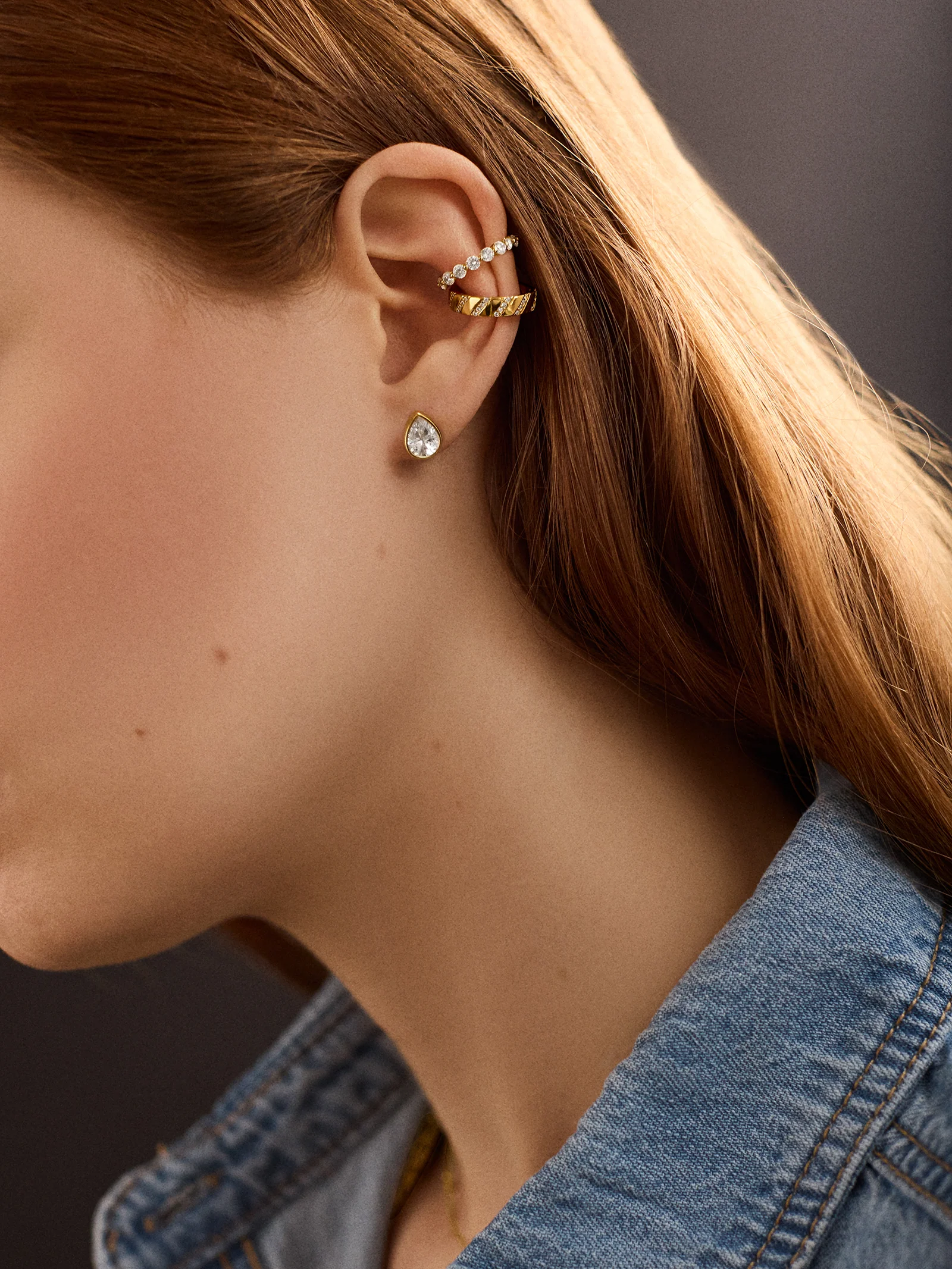Donna 18K Gold Bezel Earrings - Pear Bezel Set Earrings - Image 2